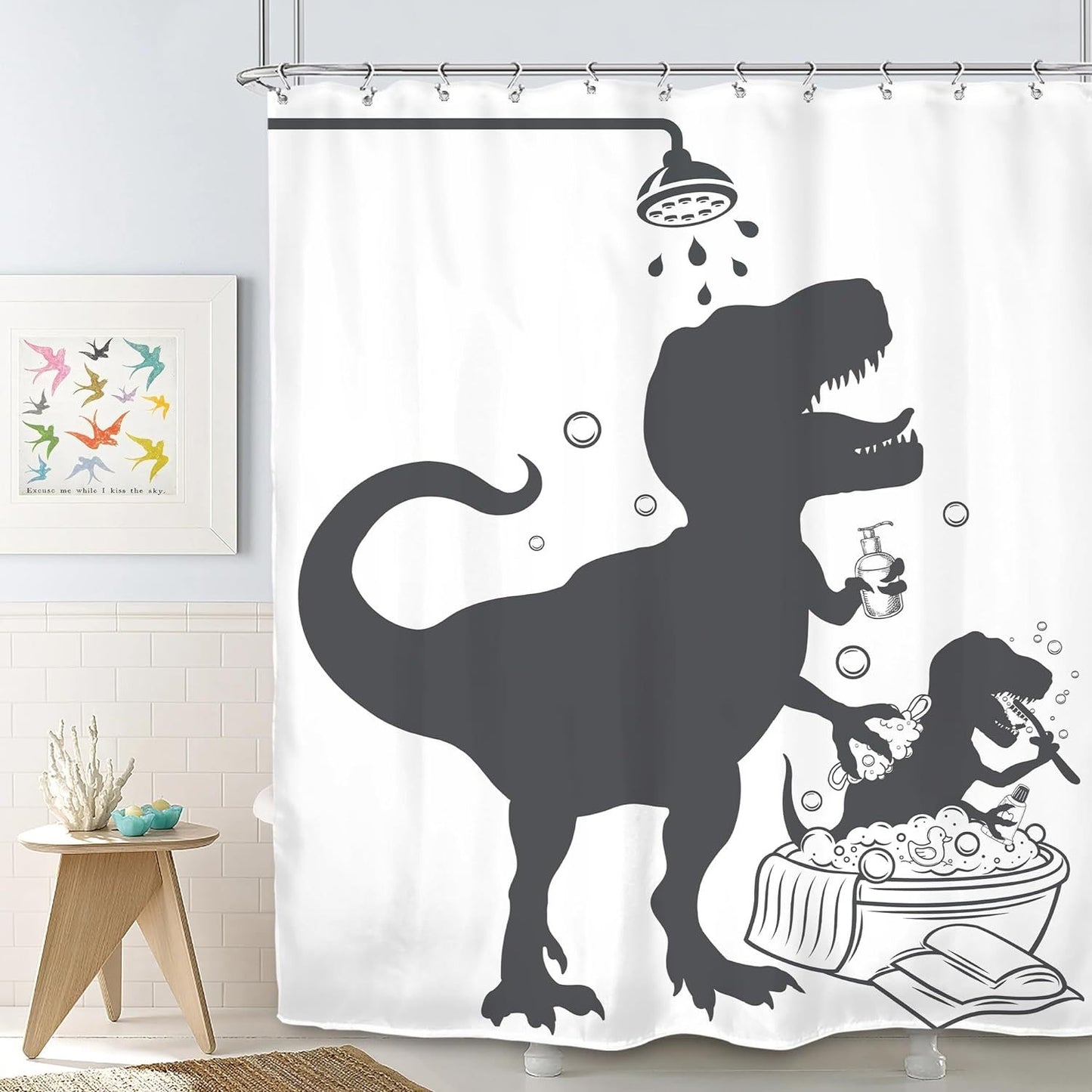 Dinosaur Silhouette Shower Curtain – Prehistoric Style for Science Lovers and Bold Bathrooms