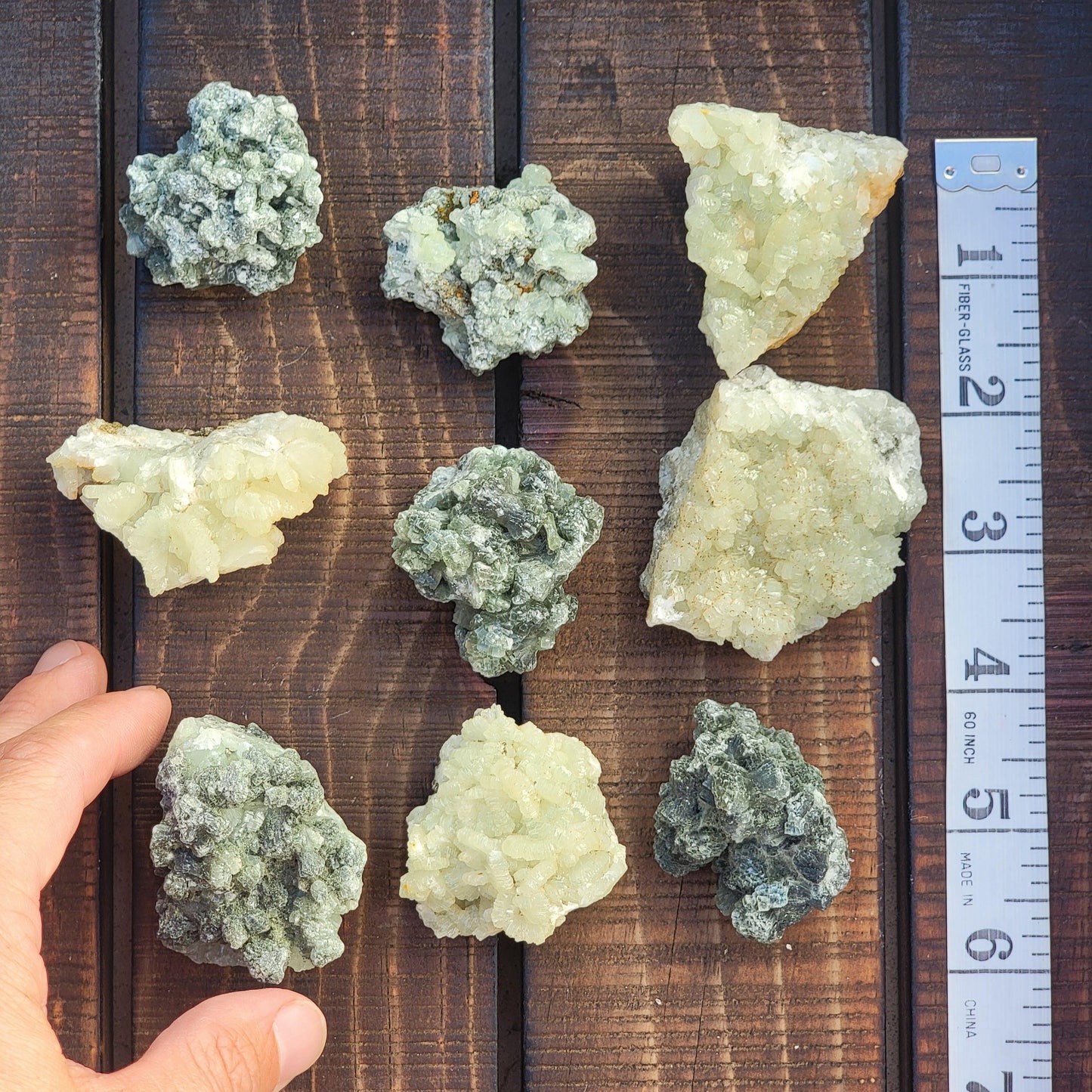 Rough Prehnite Mineral Specimens from Boulemane, Imilchil, Morocco - Wholesale Lot 9 Pieces, 439 Grams, Dark Green and Light Green Crystals
