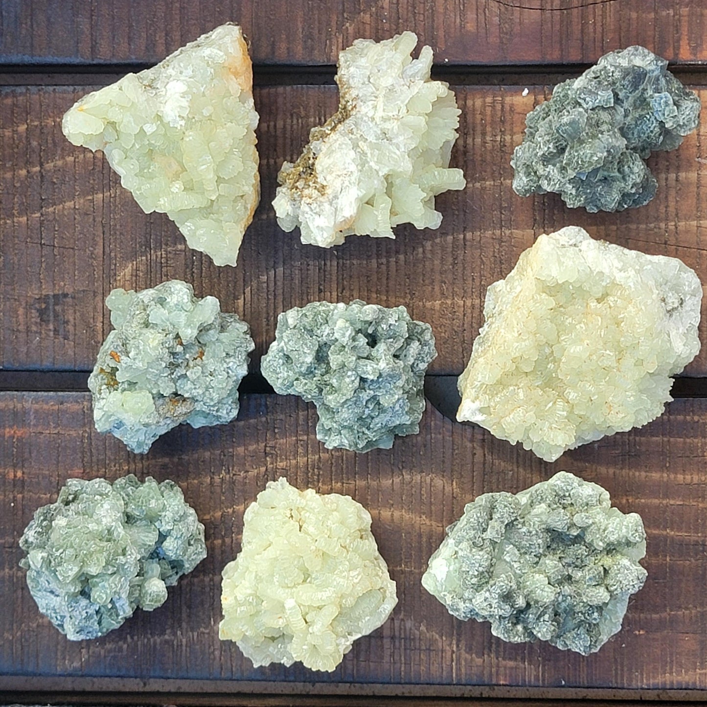Rough Prehnite Mineral Specimens from Boulemane, Imilchil, Morocco - Wholesale Lot 9 Pieces, 439 Grams, Dark Green and Light Green Crystals