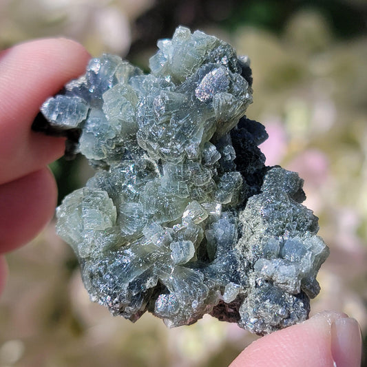 Rough Prehnite Rock Specimen from Boulemane, Imilchil, Morocco, 26.15g, Beautiful Dark and Light Green Bowtie Shaped Crystals