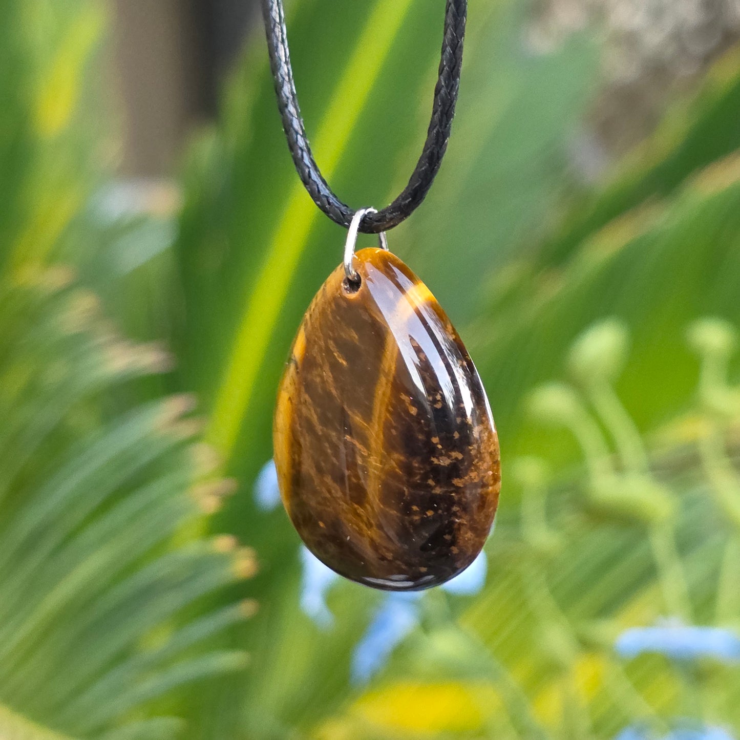 Tiger's Eye Rock Necklace, Shiny Teardrop Shaped Crystal Pendant, Carved Gemstone Gift