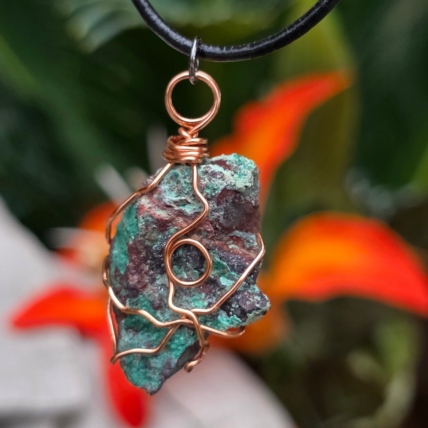 Wire Wrapped Copper Ore Necklace | Natural Malachite Stone Pendant, Arizona Geology Gift