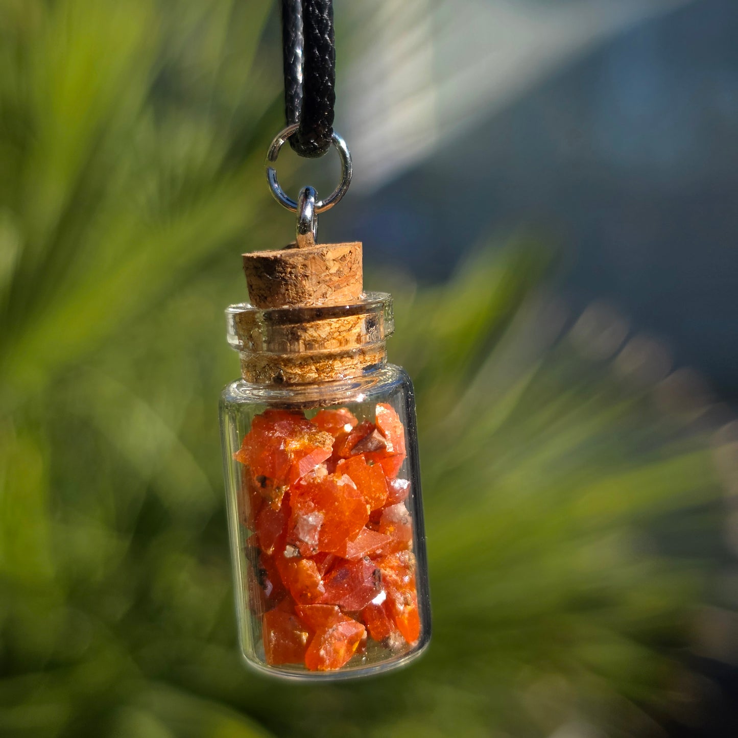 Wulfenite in Glass Jar Necklace | Raw Stones | Rock Pendant | Arizona Rockhound Geology Gift