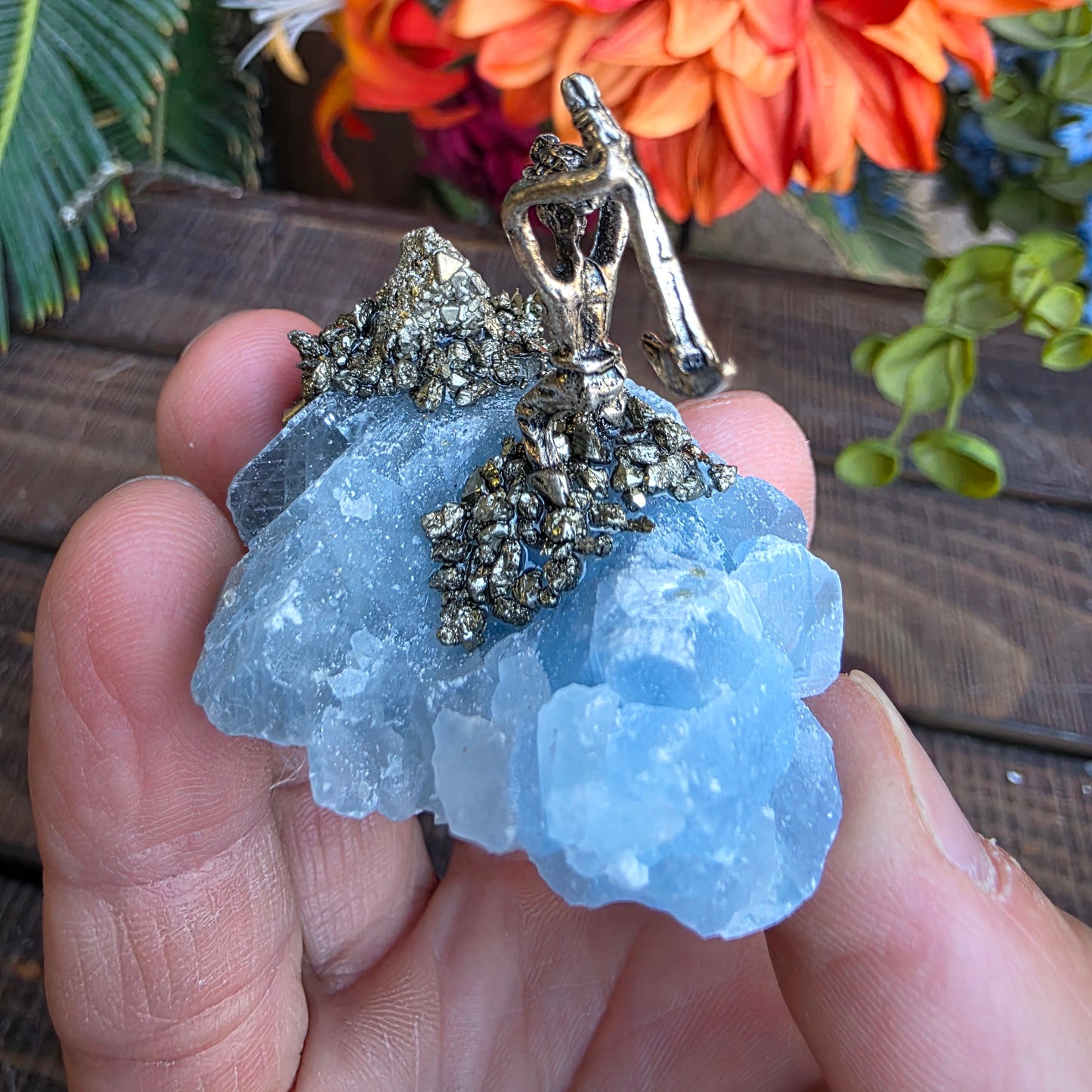 Pewter Miner Pyrite Blue Calcite Rock Specimen | Geology Gift, Rockhound Collector Item