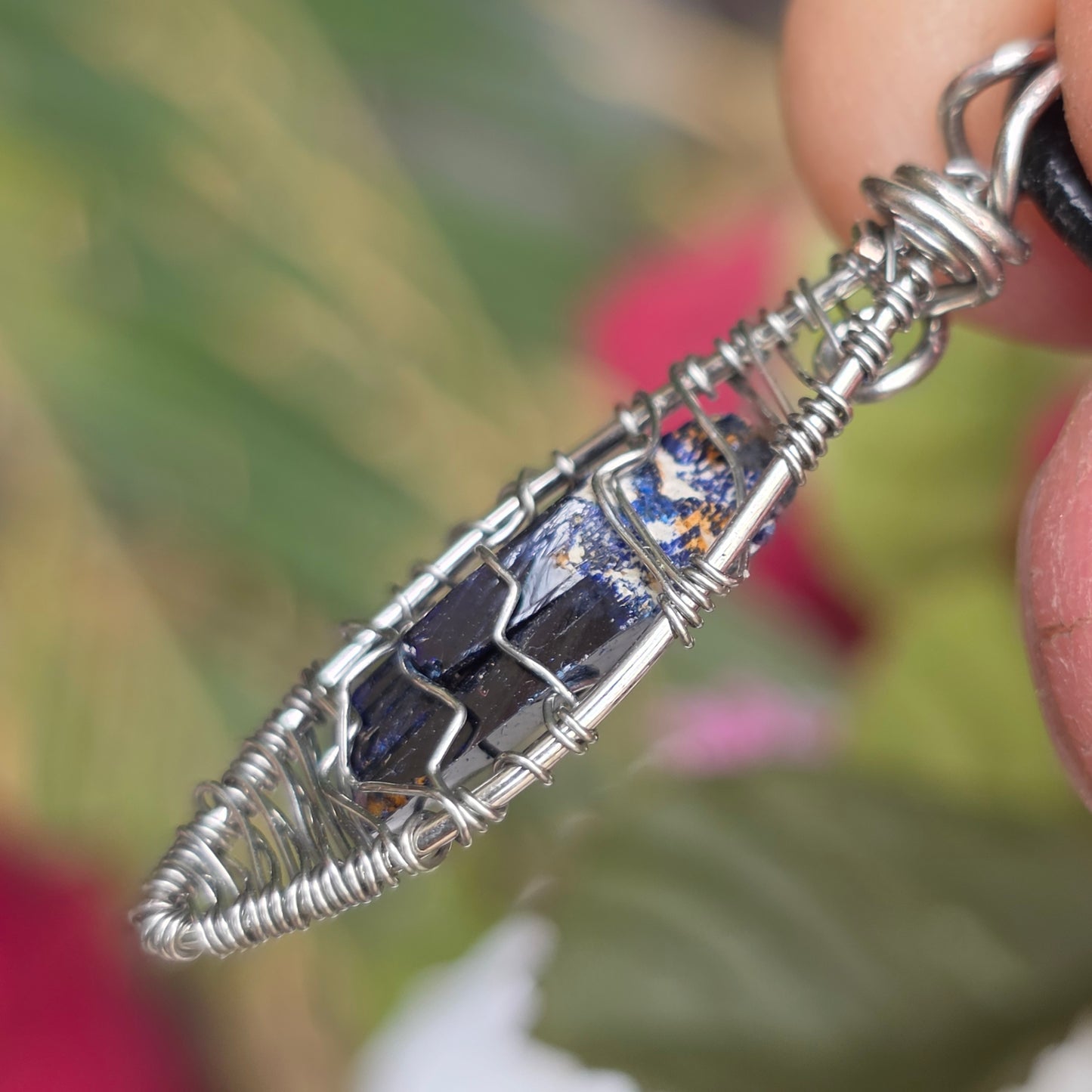 Natural Azurite Rock Necklace | Handmade Raw Gemstone Pendant | Wire Wrapped Crystal Jewelry