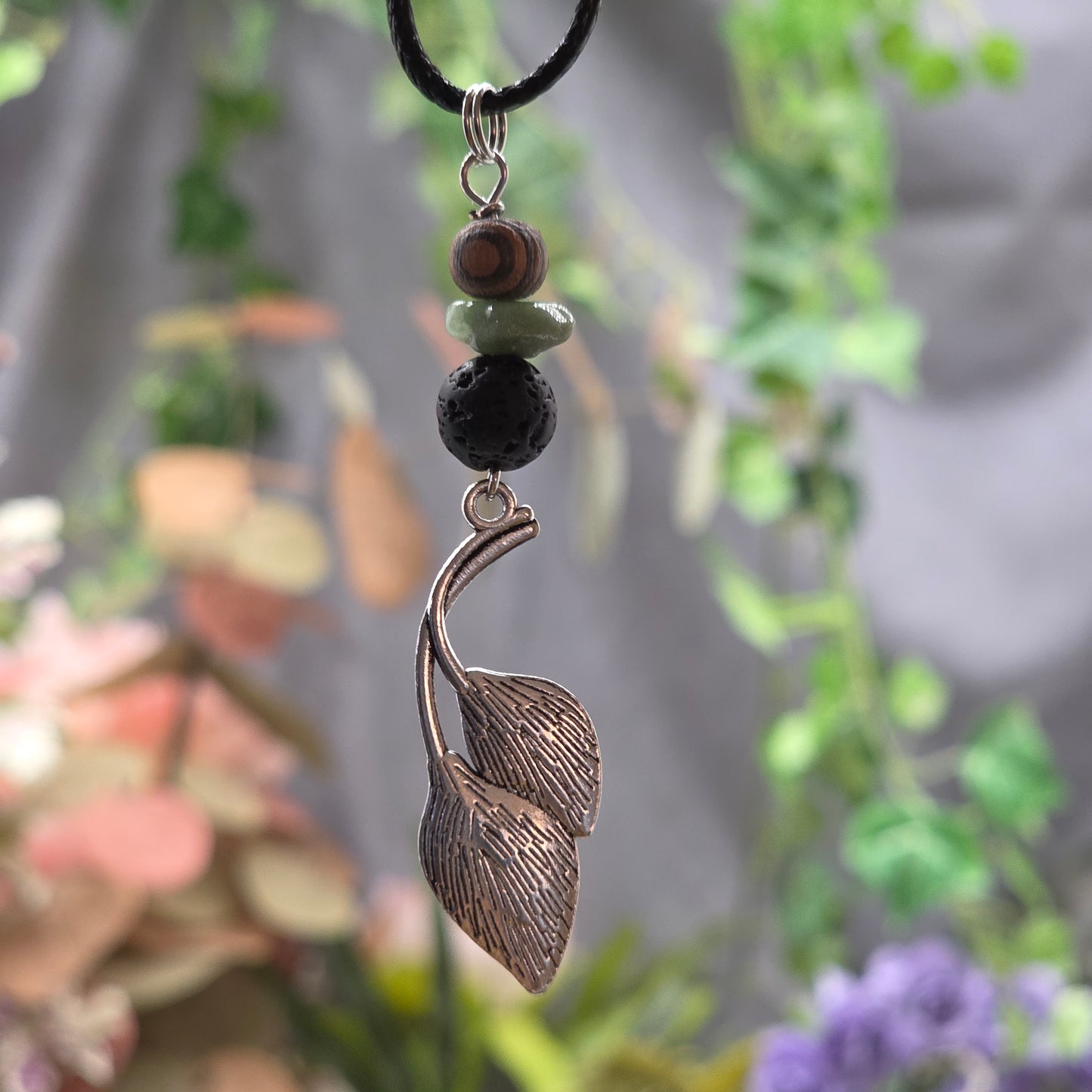 Plant Necklace | Metal Leaf Charm Pendant with Beads | Adventure Jewelry for Nature Lovers