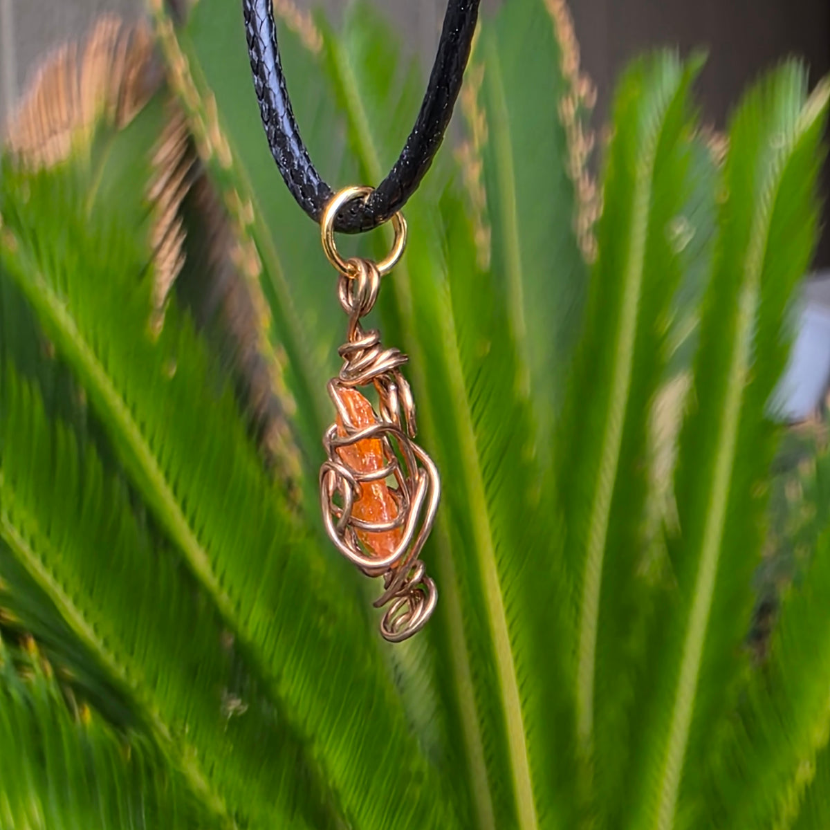 Handcrafted Wulfenite Crystal Necklace Natural Orange Stone Wire Wrapped Pendant