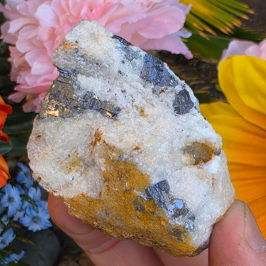 Galena on Quartz Matrix Rock Mineral Specimen from Morocco Raw Shiny Stone