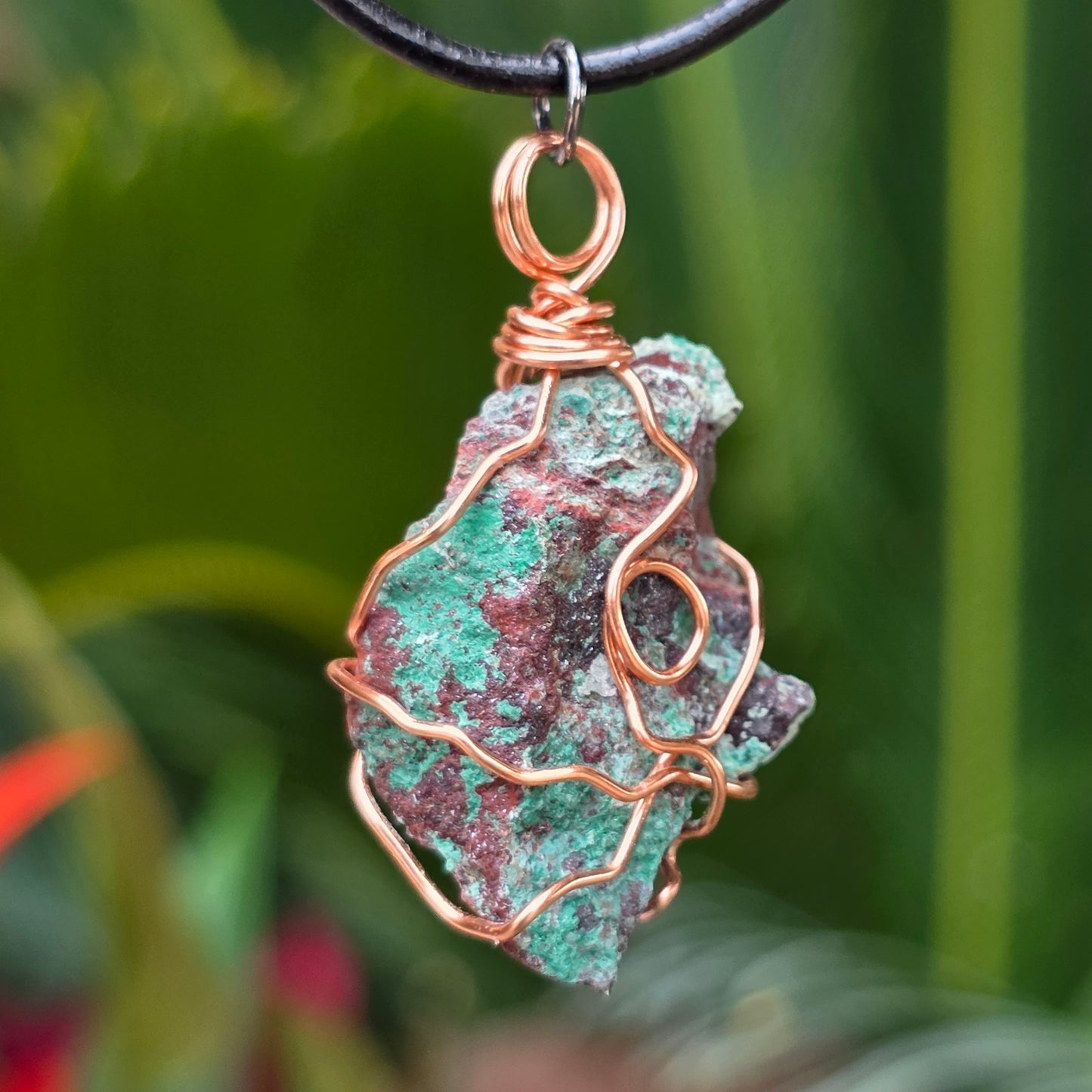 Wire Wrapped Copper Ore Necklace | Natural Malachite Stone Pendant, Arizona Geology Gift