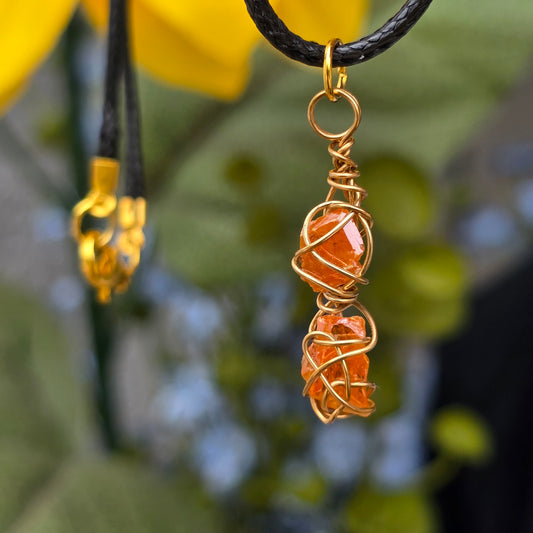 Raw Wire Wrapped Wulfenite Crystal Piece Necklace | Wire Rock Pendant | Geology Gift