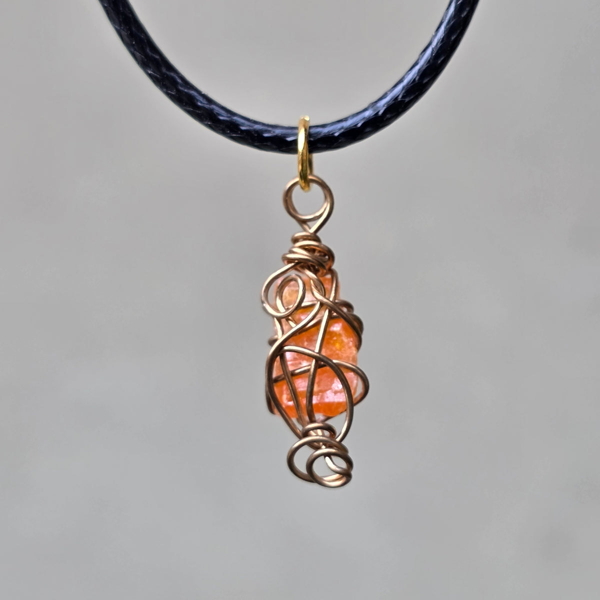 Handcrafted Wulfenite Crystal Necklace Natural Orange Stone Wire Wrapped Pendant