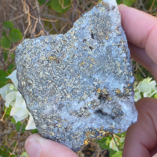 Rough Pyrite and Chalcopyrite on Quartz Rock Specimen from Morocco | Sparkly Fool's Gold