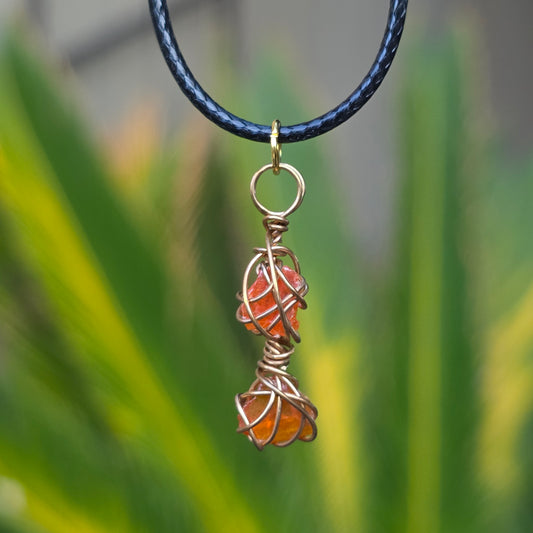 Raw Wulfenite Crystal Necklace | Hand Wrapped Wire Pendant with Orange Rock