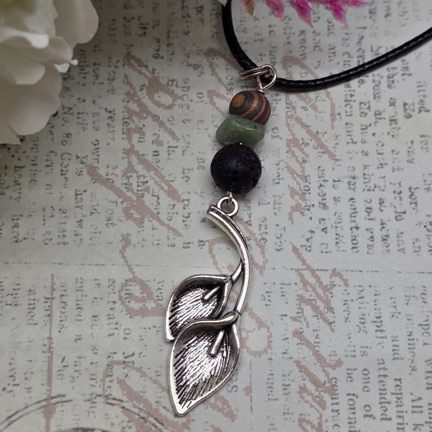 Plant Necklace | Metal Leaf Charm Pendant with Beads | Adventure Jewelry for Nature Lovers