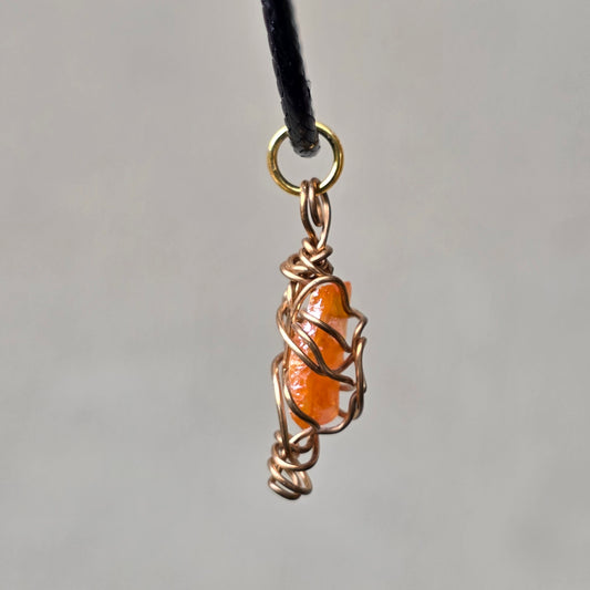 Handcrafted Wulfenite Crystal Necklace Natural Orange Stone Wire Wrapped Pendant