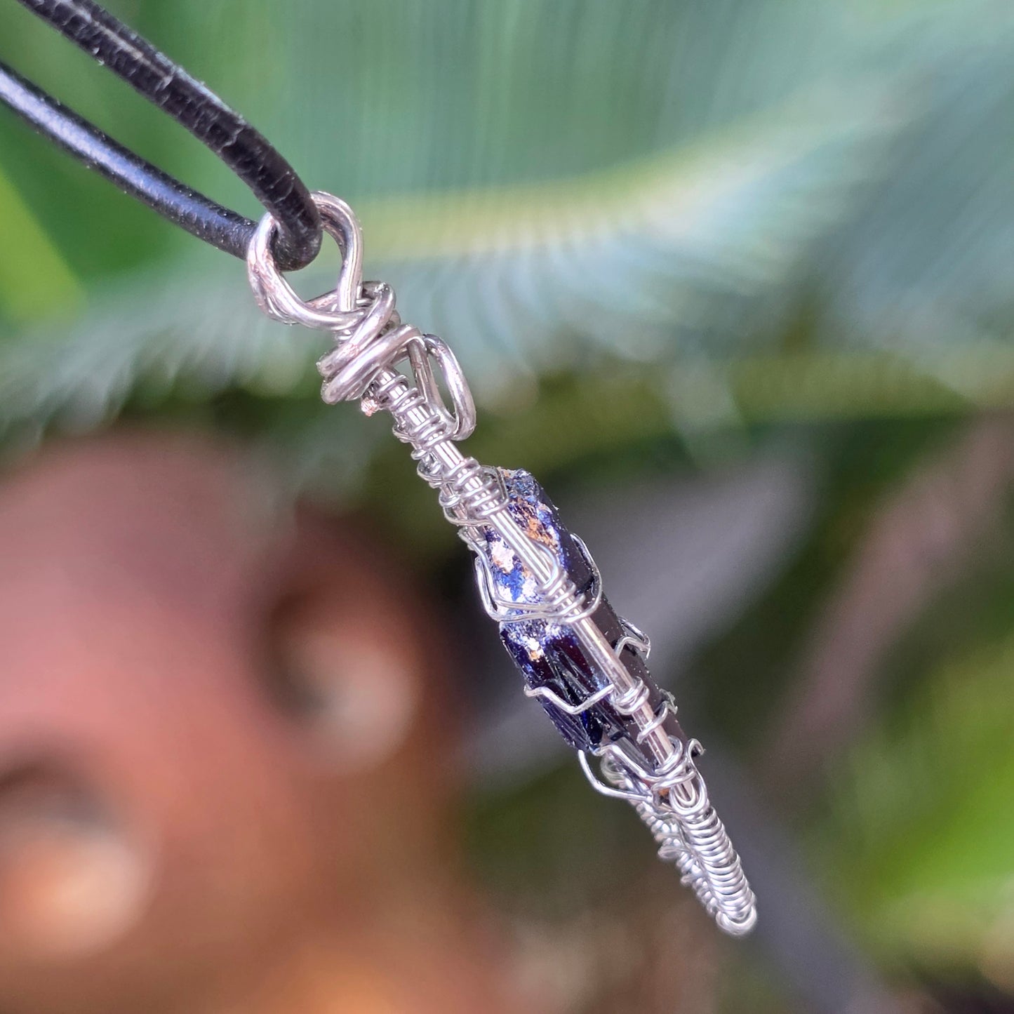 Natural Azurite Rock Necklace | Handmade Raw Gemstone Pendant | Wire Wrapped Crystal Jewelry