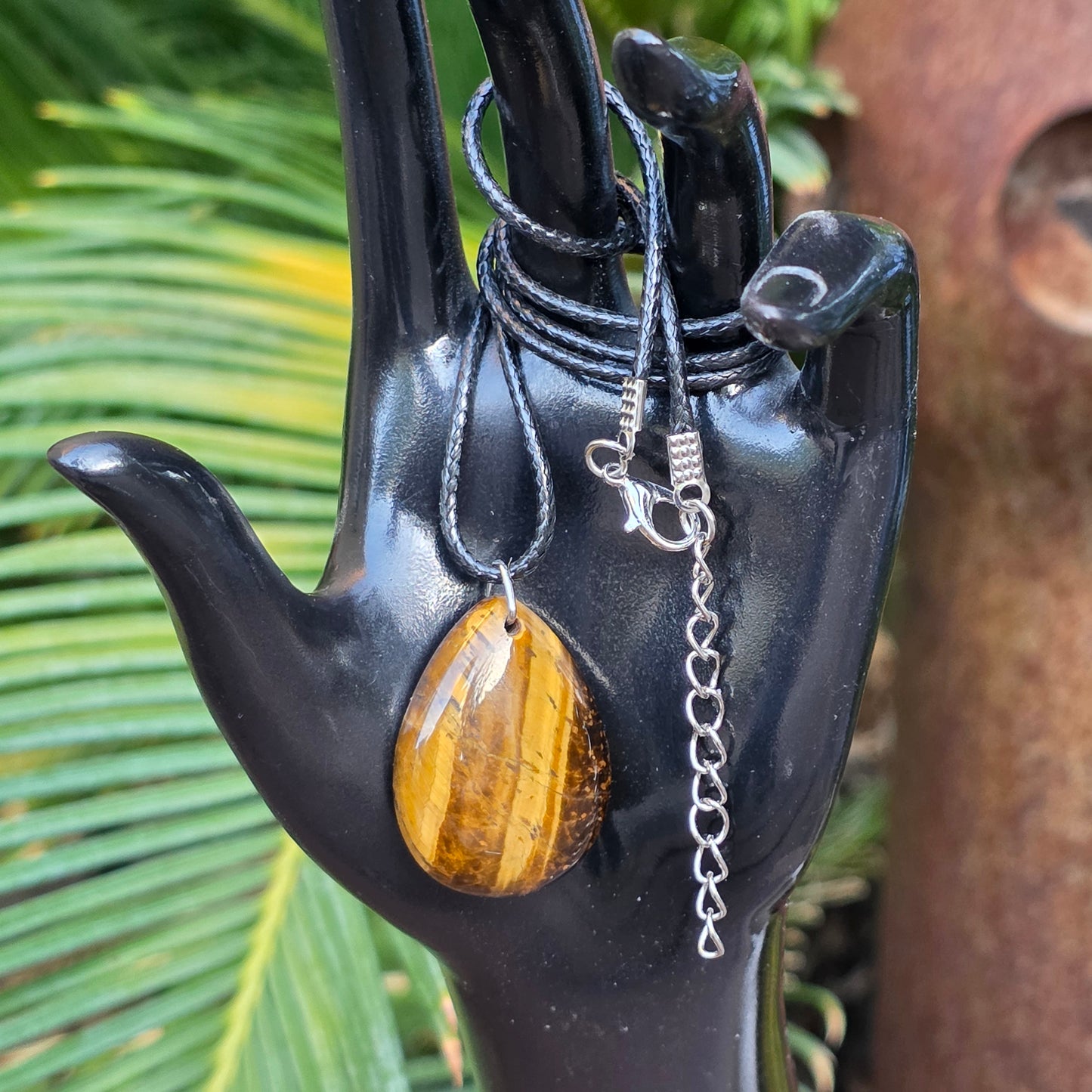 Tiger's Eye Rock Necklace, Shiny Teardrop Shaped Crystal Pendant, Carved Gemstone Gift