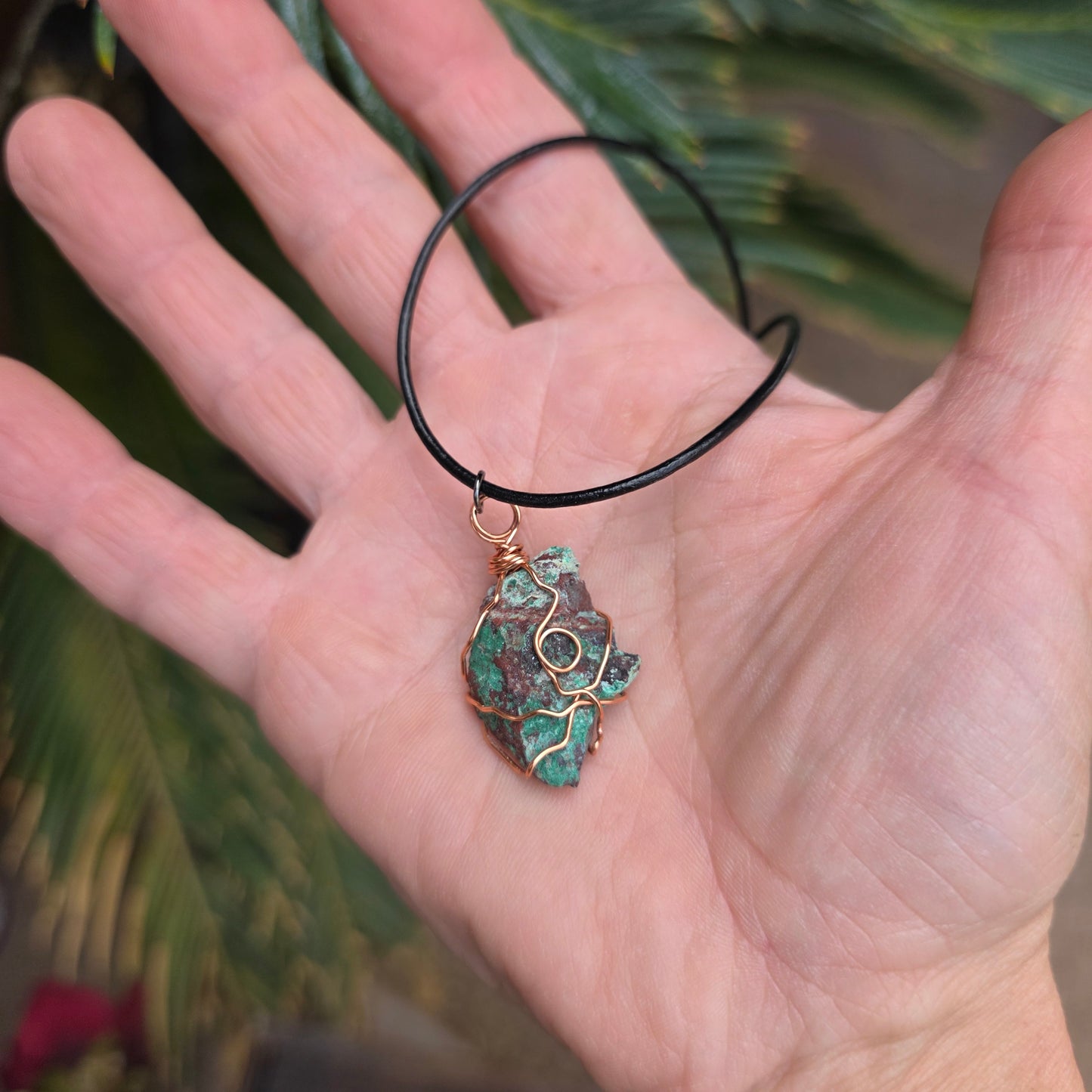 Wire Wrapped Copper Ore Necklace | Natural Malachite Stone Pendant, Arizona Geology Gift