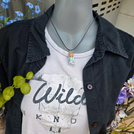 Natural Raw Amazonite and Quartz Necklace | Stone Rock Jewelry | Crystals in a Bottle Pendant |Gemstone Geology Gift