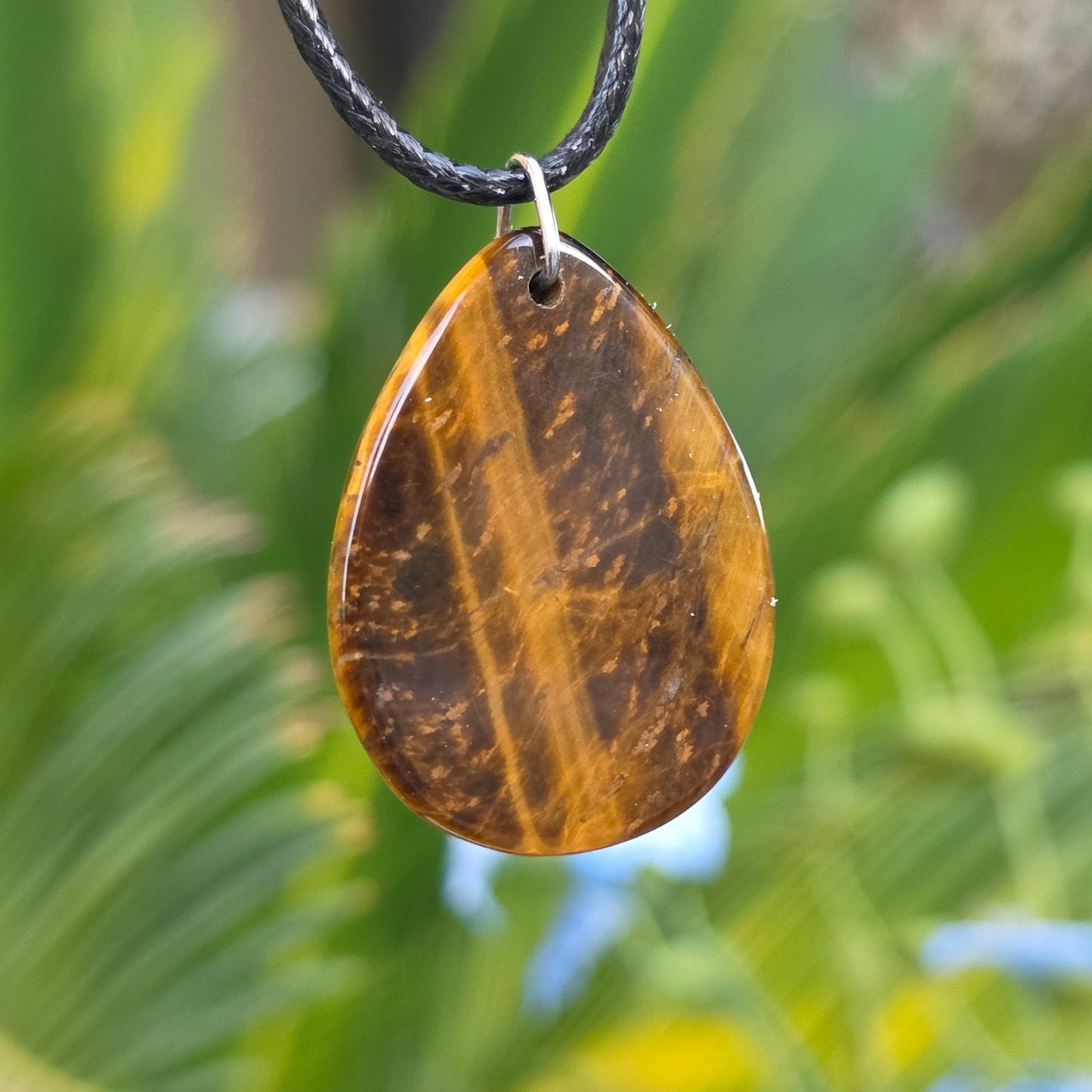 Tiger's Eye Rock Necklace, Shiny Teardrop Shaped Crystal Pendant, Carved Gemstone Gift