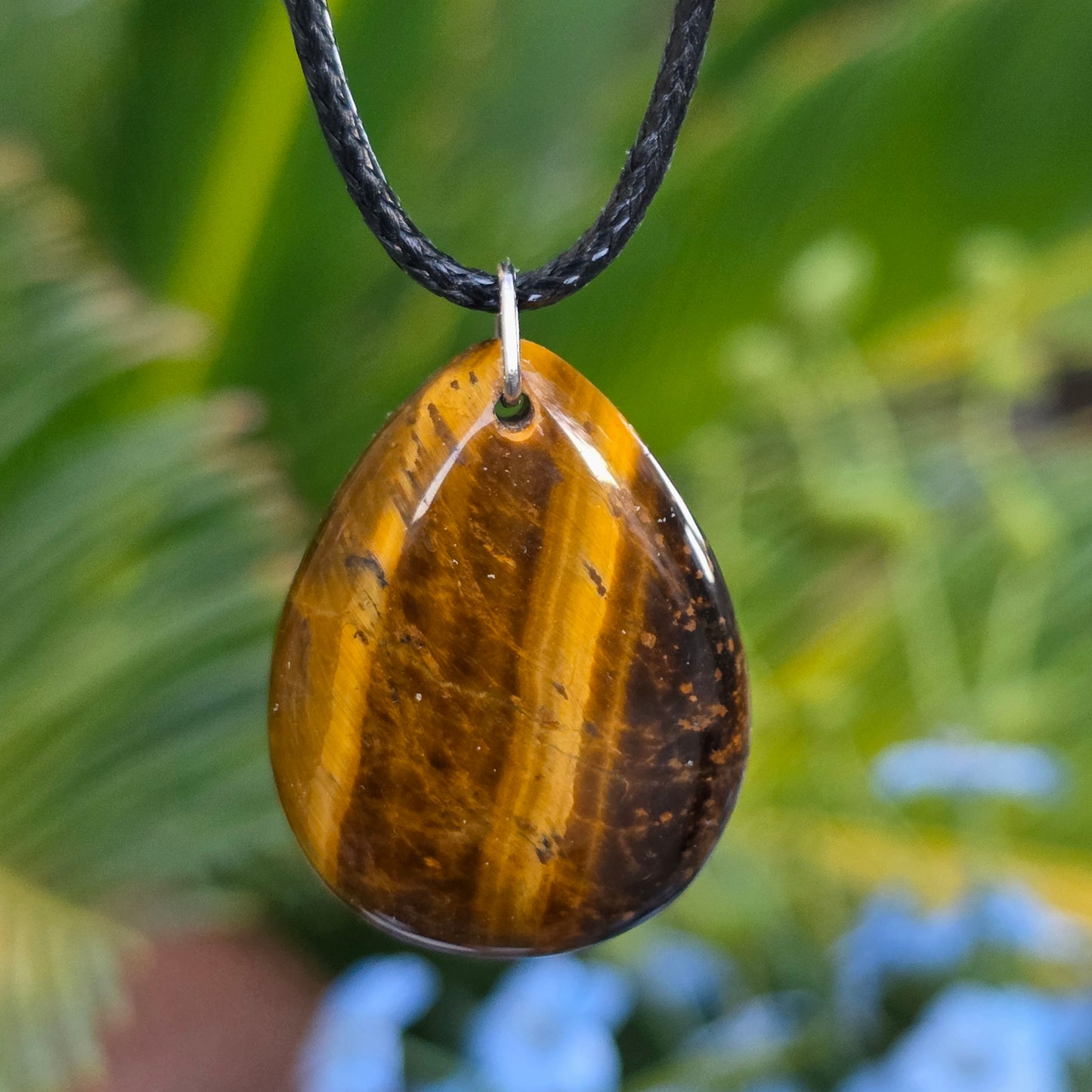 Tiger's Eye Rock Necklace, Shiny Teardrop Shaped Crystal Pendant, Carved Gemstone Gift
