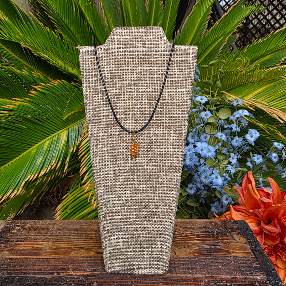 Handcrafted Wulfenite Crystal Necklace Natural Orange Stone Wire Wrapped Pendant