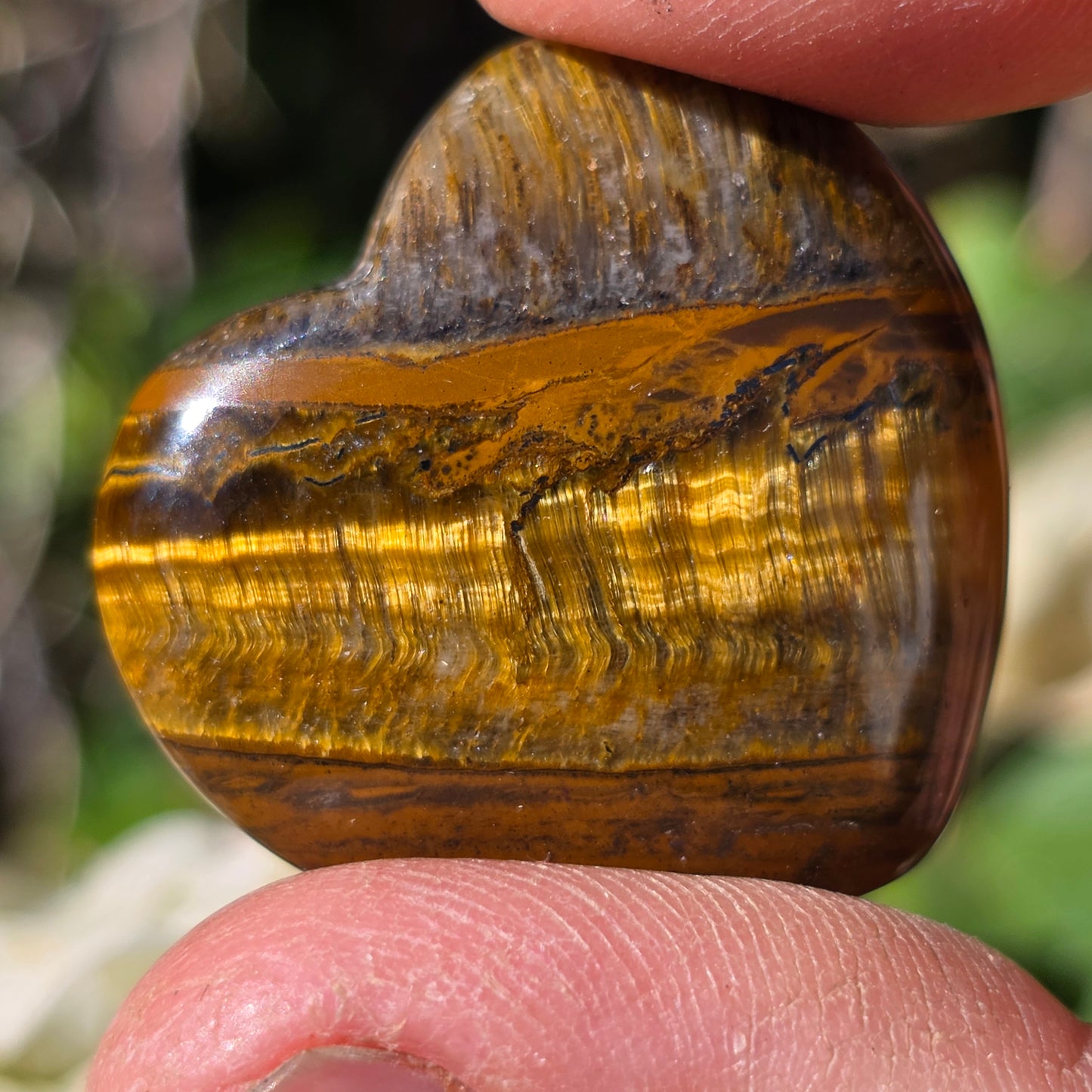 Tiger's Eye Heart, Shiny 1.25" Pocket Rock, Carved Gemstone