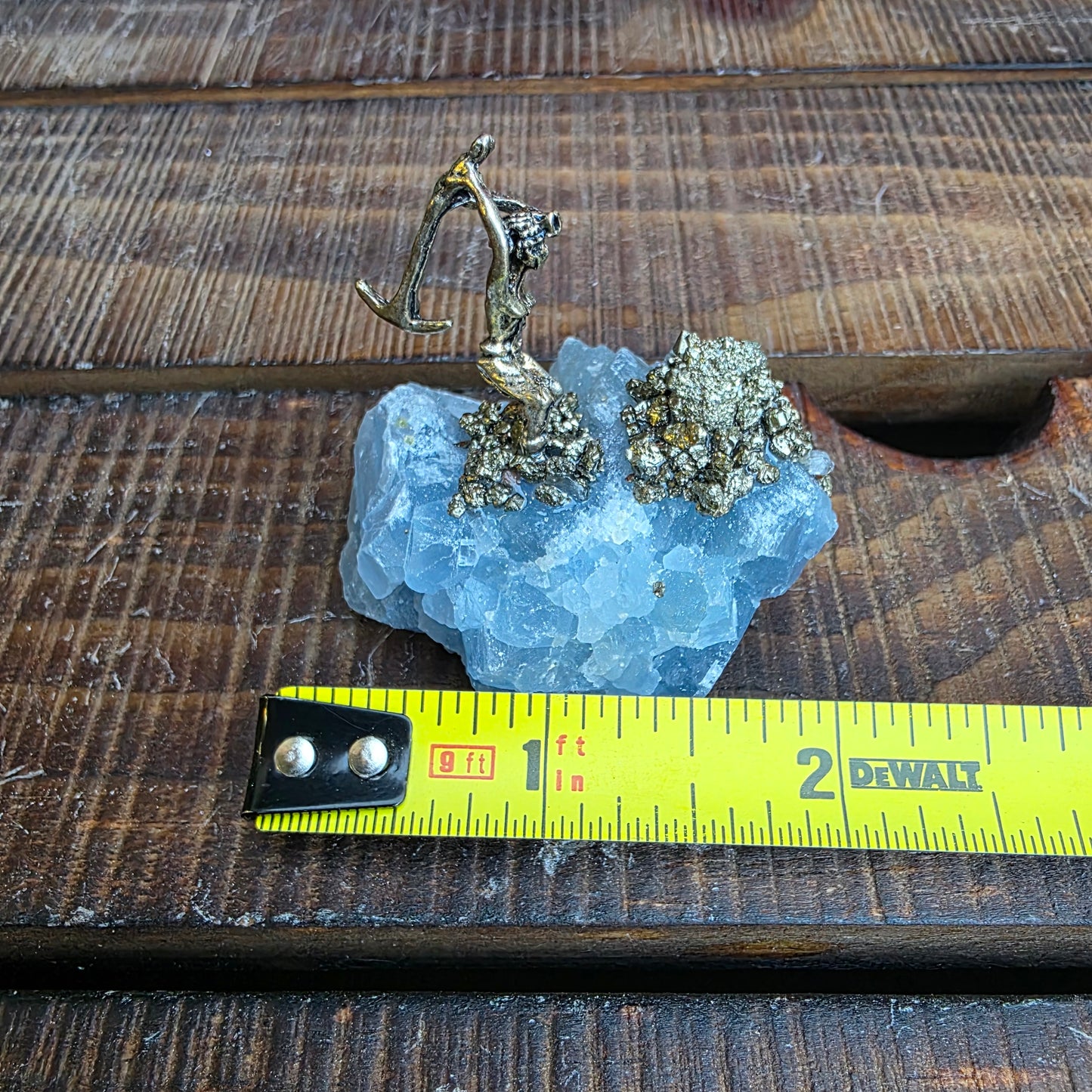Pewter Miner Pyrite Blue Calcite Rock Specimen | Geology Gift, Rockhound Collector Item