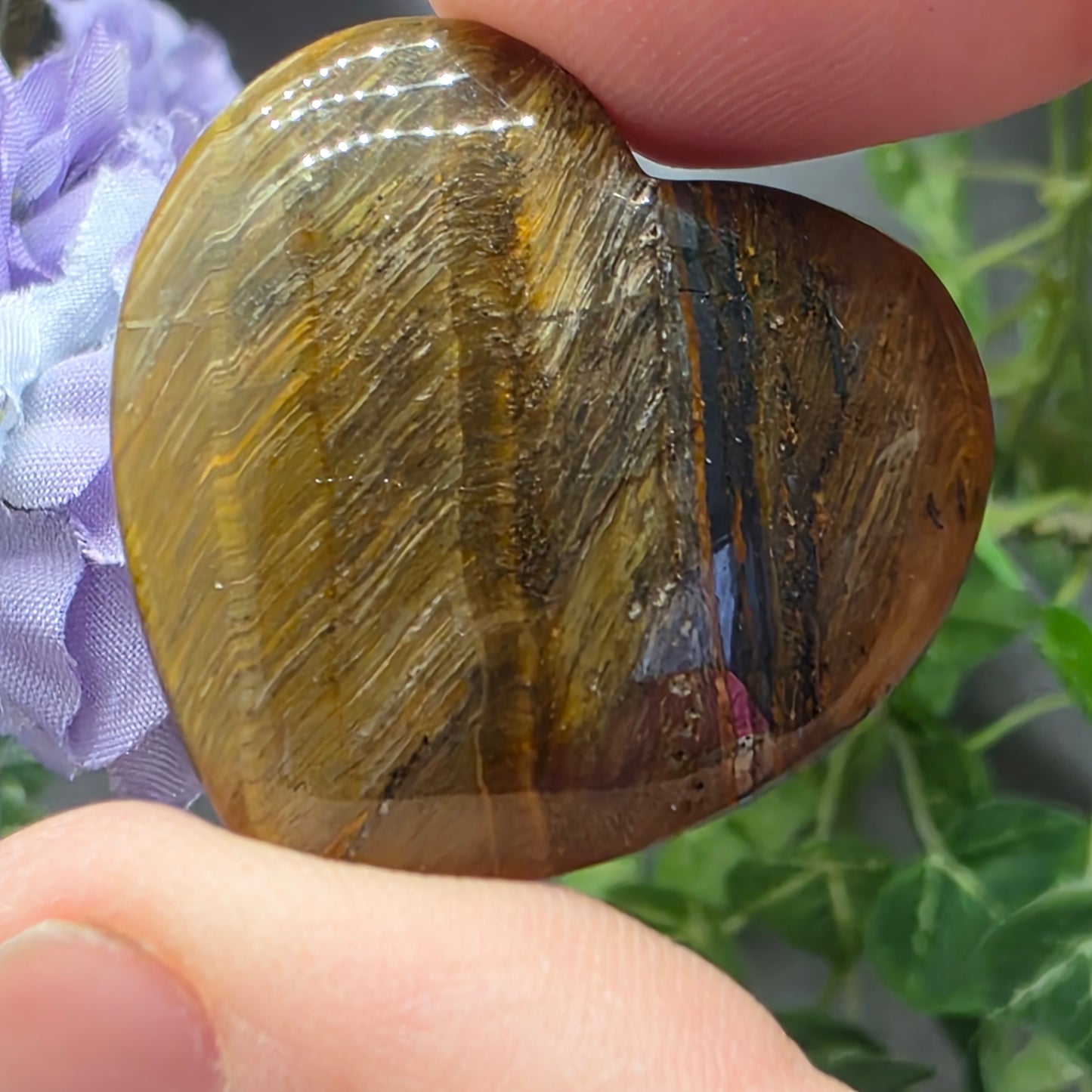 Tiger's Eye Heart, Shiny 1.25" Pocket Rock, Carved Gemstone