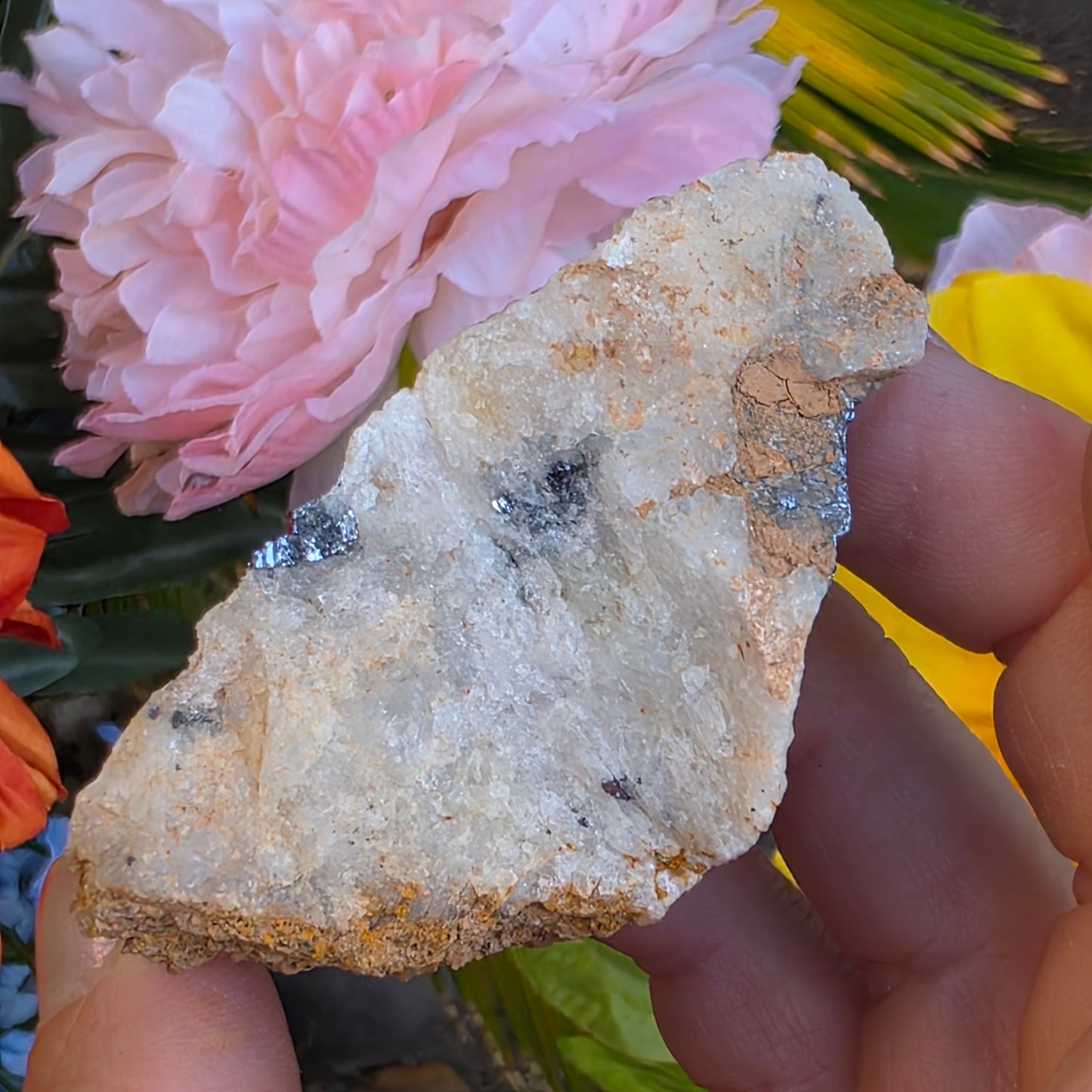 Galena on Quartz Matrix Rock Mineral Specimen from Morocco Raw Shiny Stone