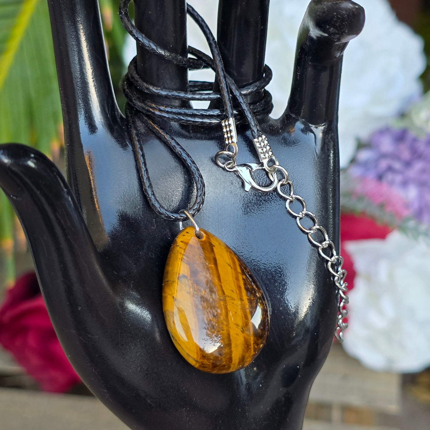 Tiger's Eye Rock Necklace, Shiny Teardrop Shaped Crystal Pendant, Carved Gemstone Gift