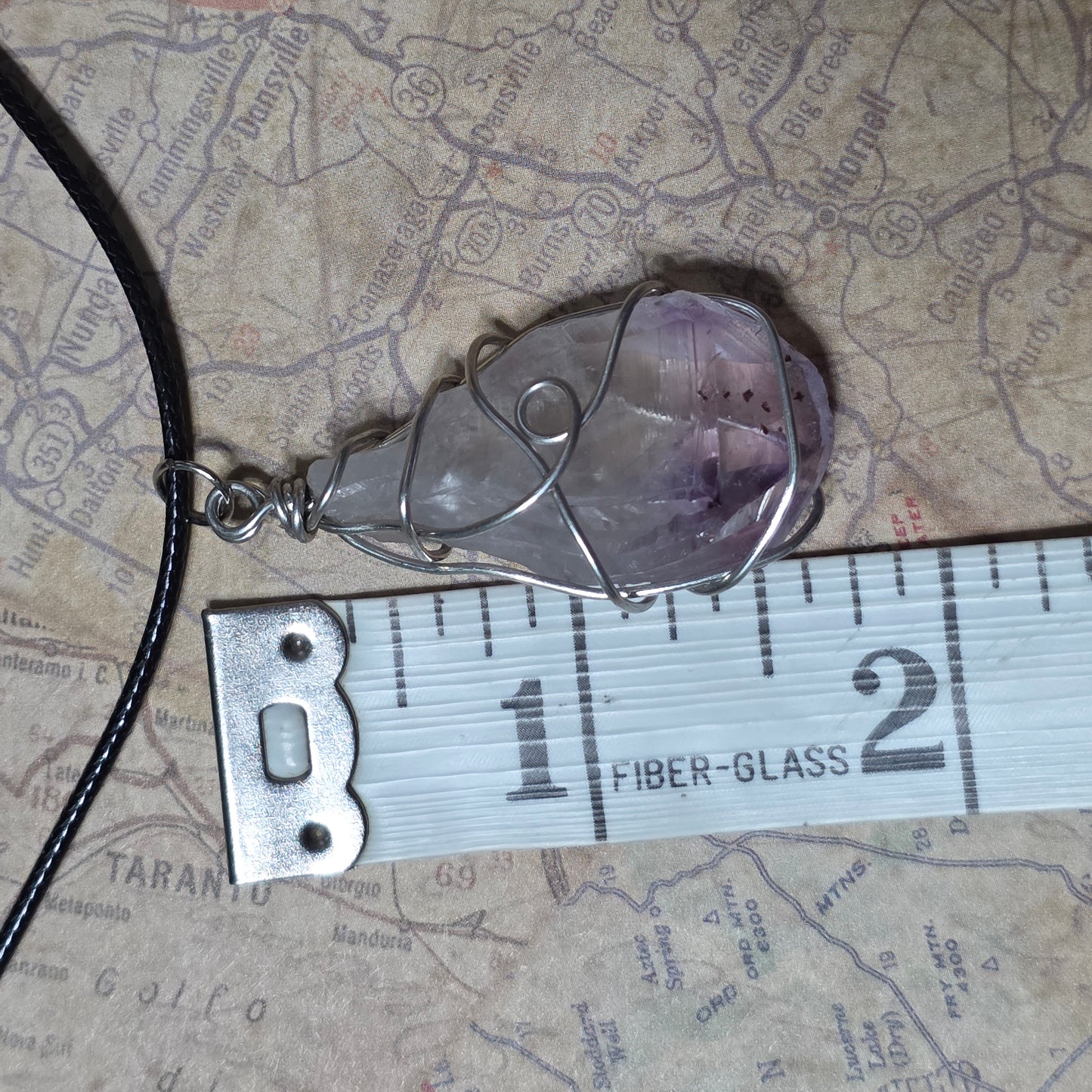 Amethyst Necklace, Crystal Stone Wire Wrapped Pendant with Black Cord, Rough Purple Quartz Rock Jewelry