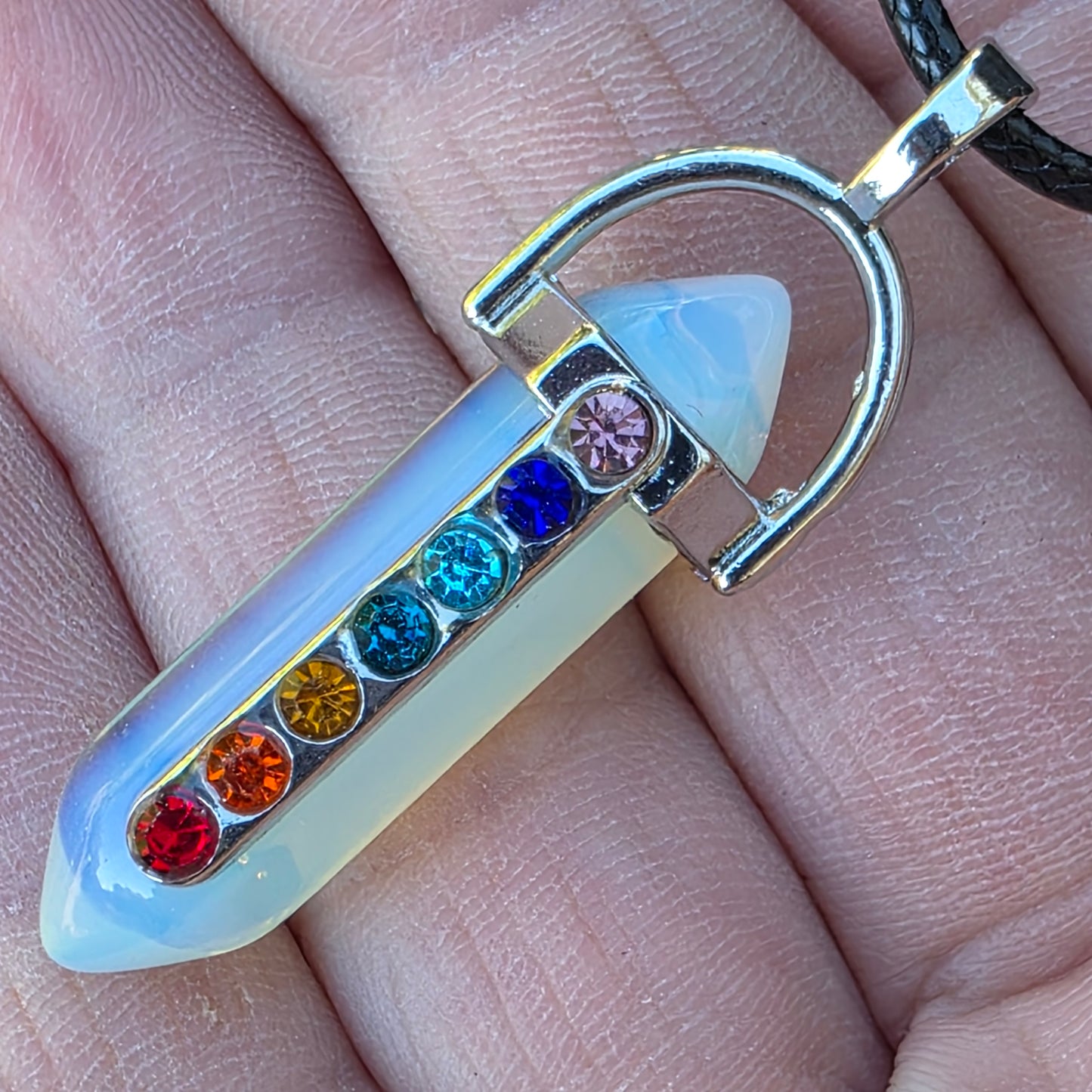 Rainbow Chakra Gemstone Necklace - Amethyst, Tiger's Eye, or Opalite Pendant