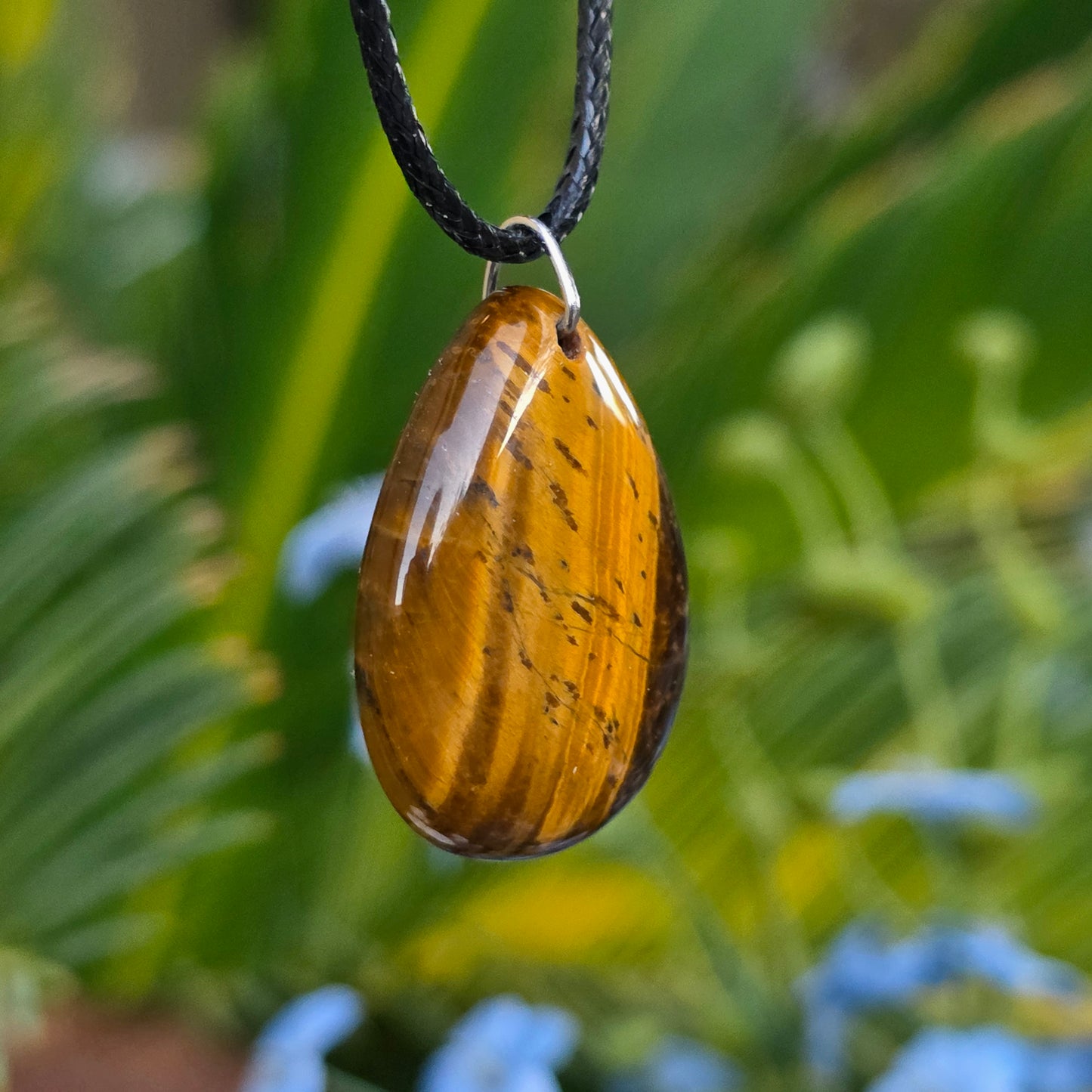 Tiger's Eye Rock Necklace, Shiny Teardrop Shaped Crystal Pendant, Carved Gemstone Gift