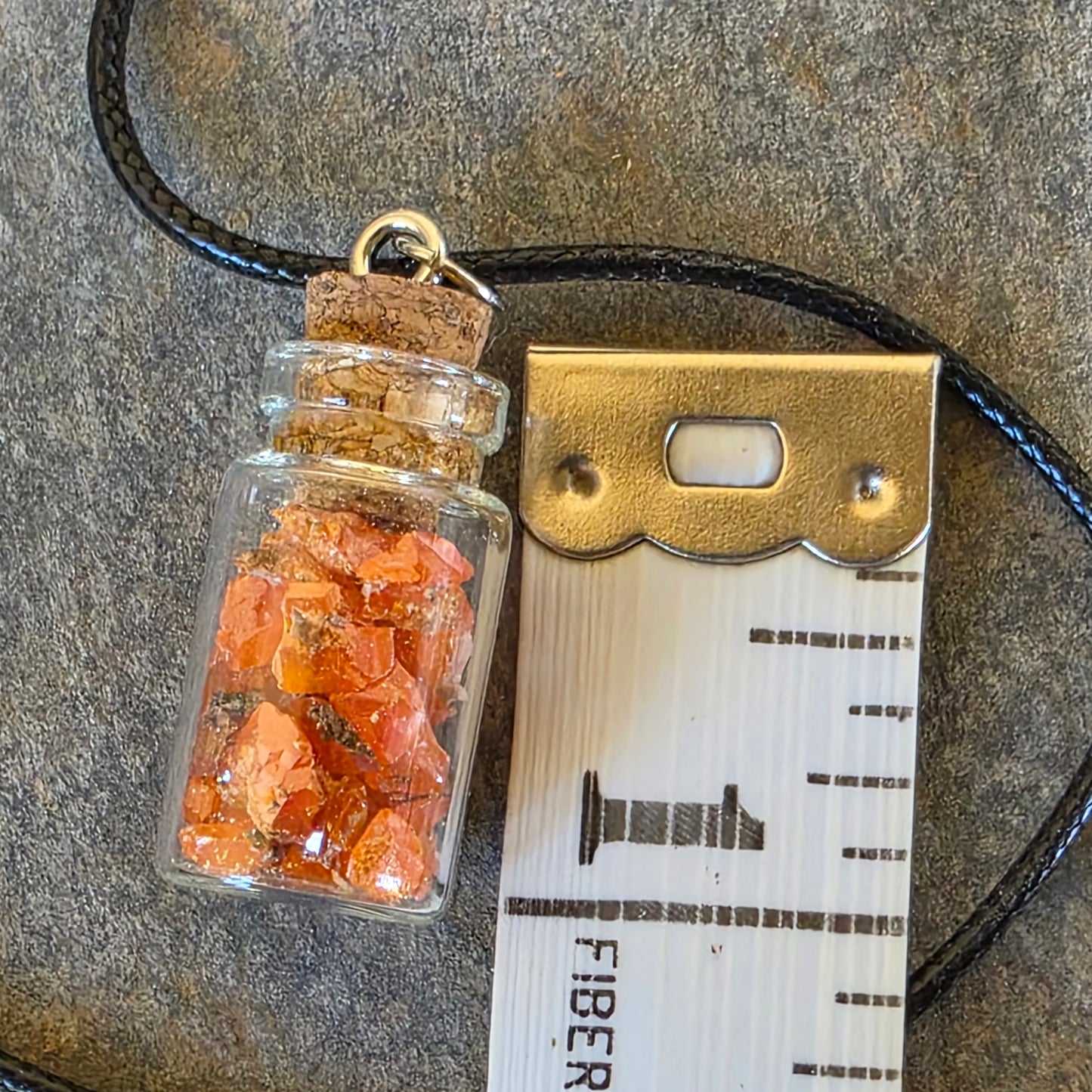 Wulfenite in Glass Jar Necklace | Raw Stones | Rock Pendant | Arizona Rockhound Geology Gift