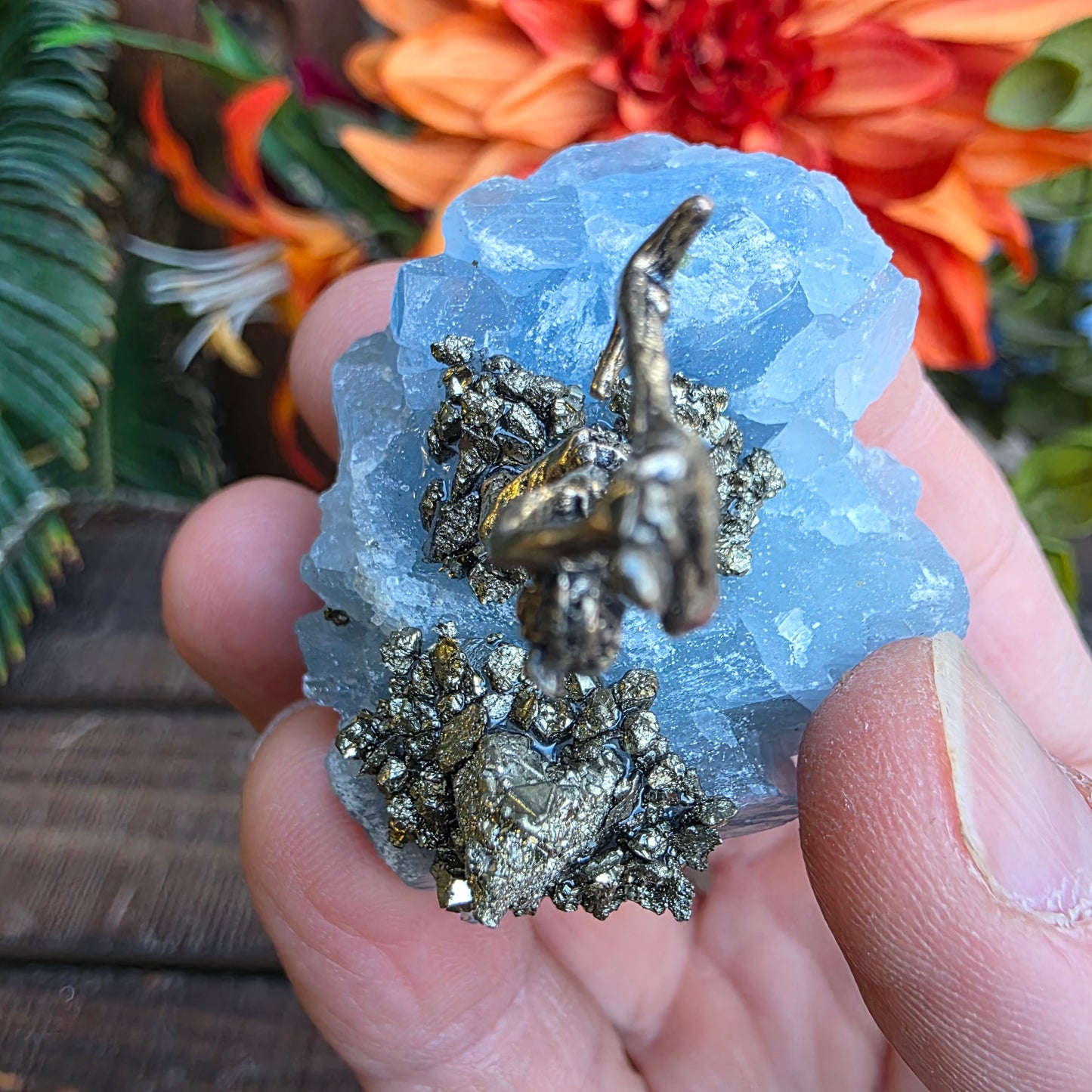 Pewter Miner Pyrite Blue Calcite Rock Specimen | Geology Gift, Rockhound Collector Item