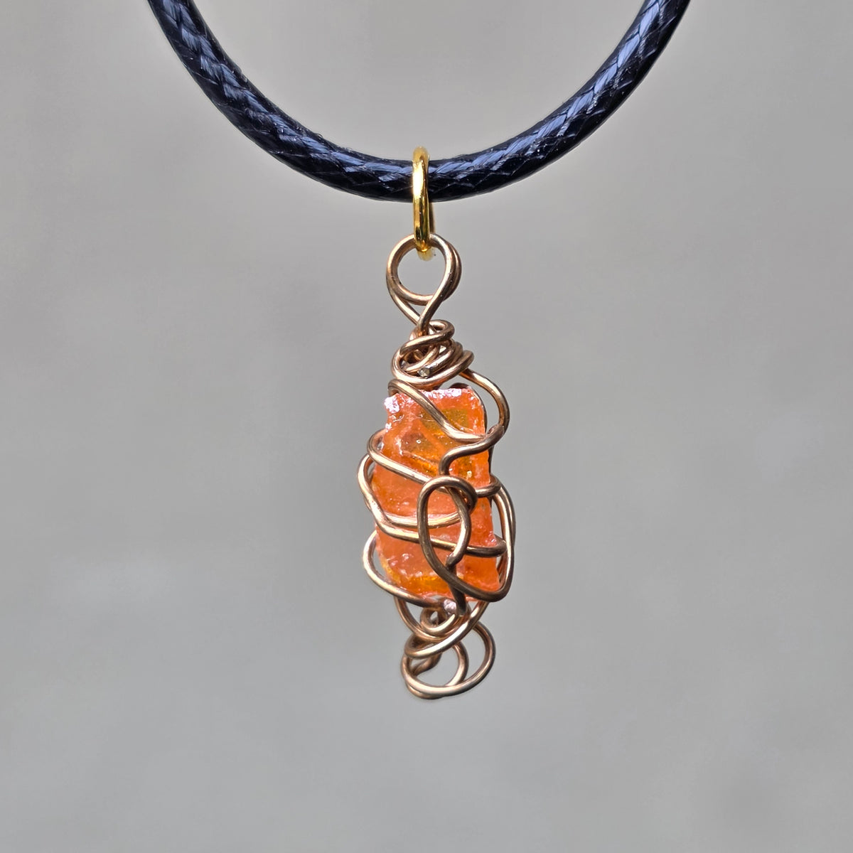 Handcrafted Wulfenite Crystal Necklace Natural Orange Stone Wire Wrapped Pendant