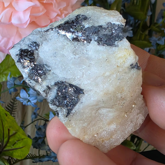 Galena on Quartz Matrix Rock - 105.44g - Mineral Specimen from Morocco - Raw Shiny Stone