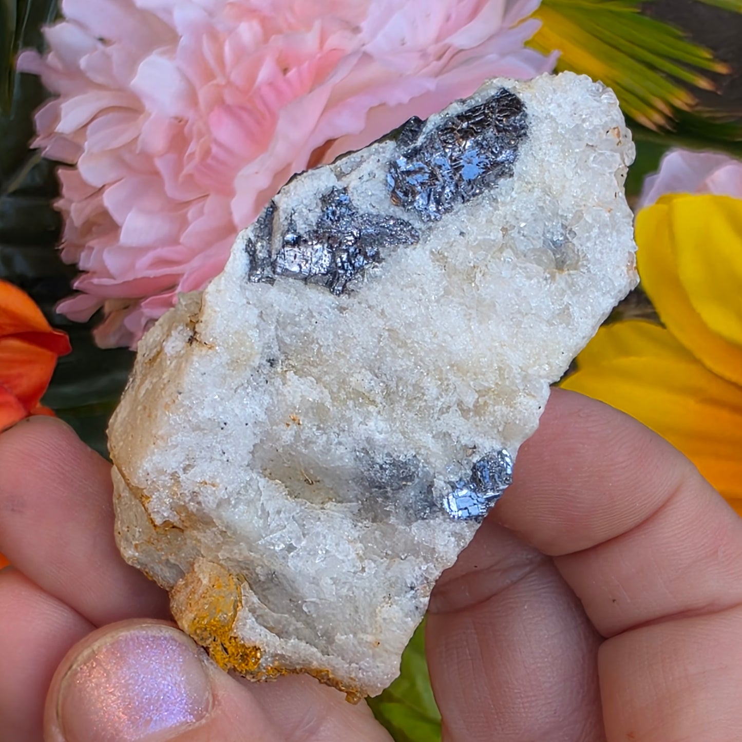 Galena on Quartz Matrix Rock Mineral Specimen from Morocco Raw Shiny Stone