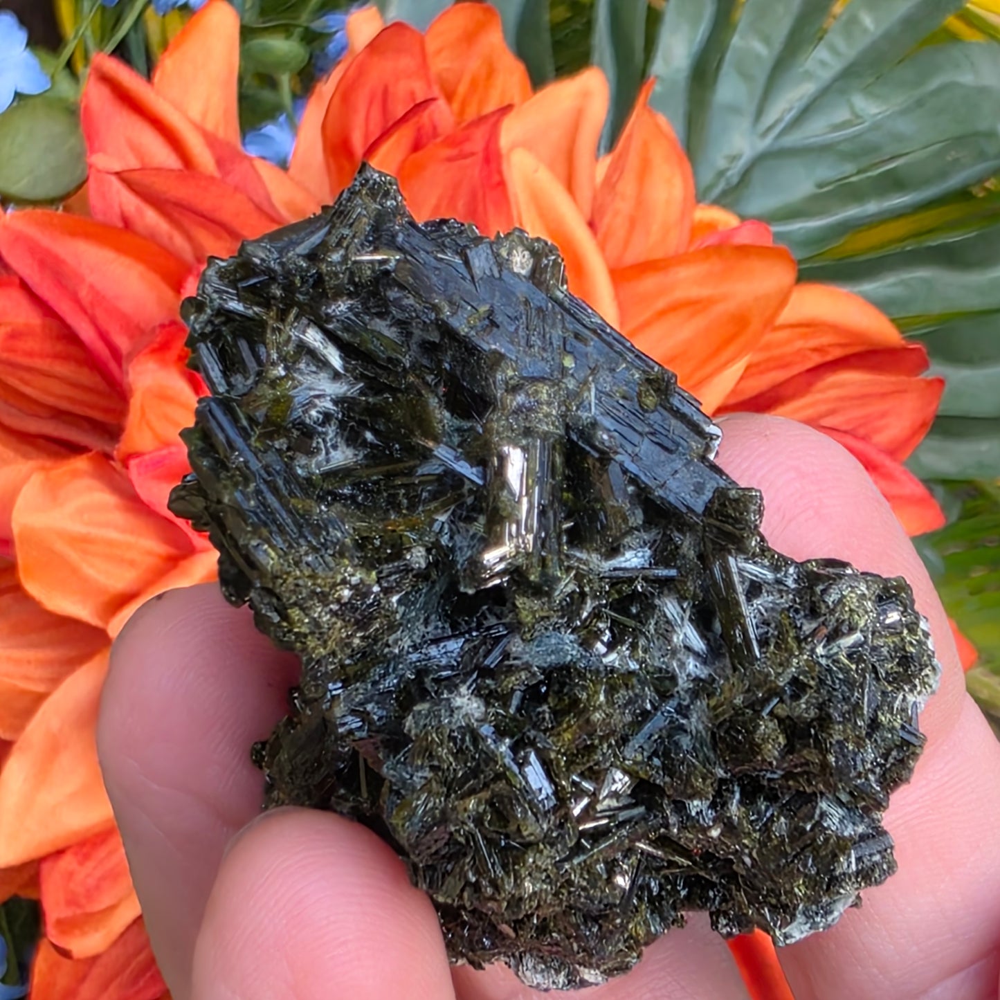 Epidote Cluster Rock Specimen | Raw Natural Green Crystal Mineral | 39.12 Grams