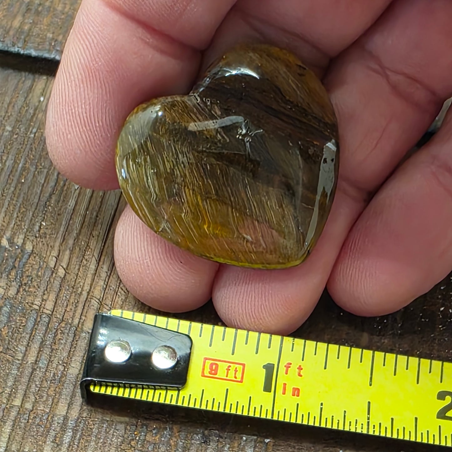 Tiger's Eye Heart, Shiny 1.25" Pocket Rock, Carved Gemstone