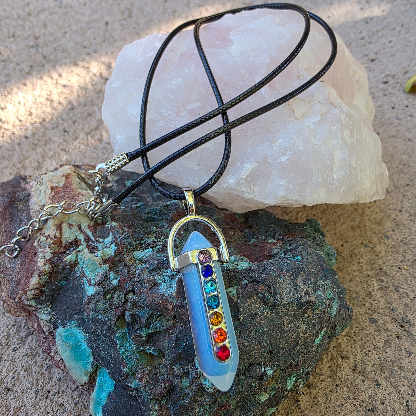 Rainbow Chakra Gemstone Necklace - Amethyst, Tiger's Eye, or Opalite Pendant