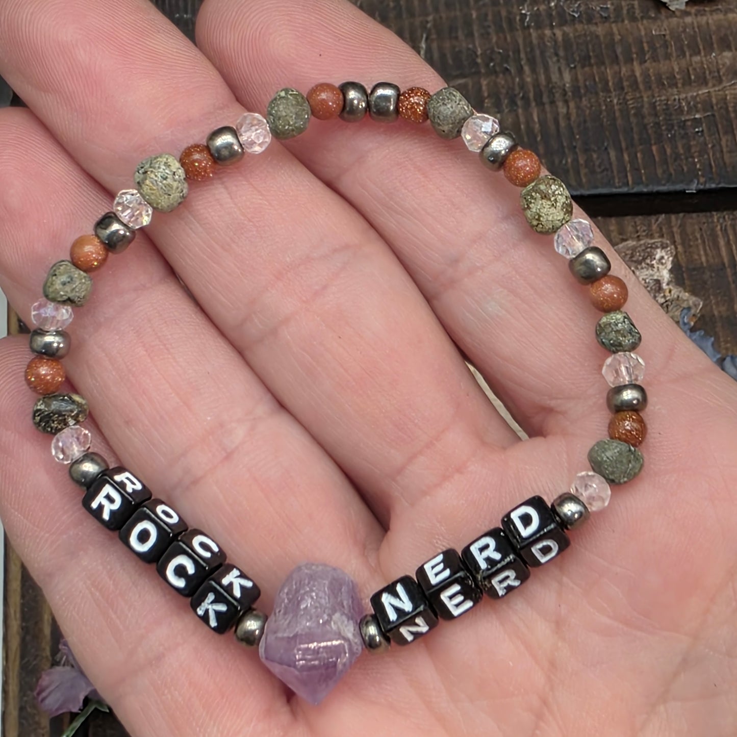 Rock Nerd Statement Beaded Bracelet | Stretch Fit | Amethyst Jewelry