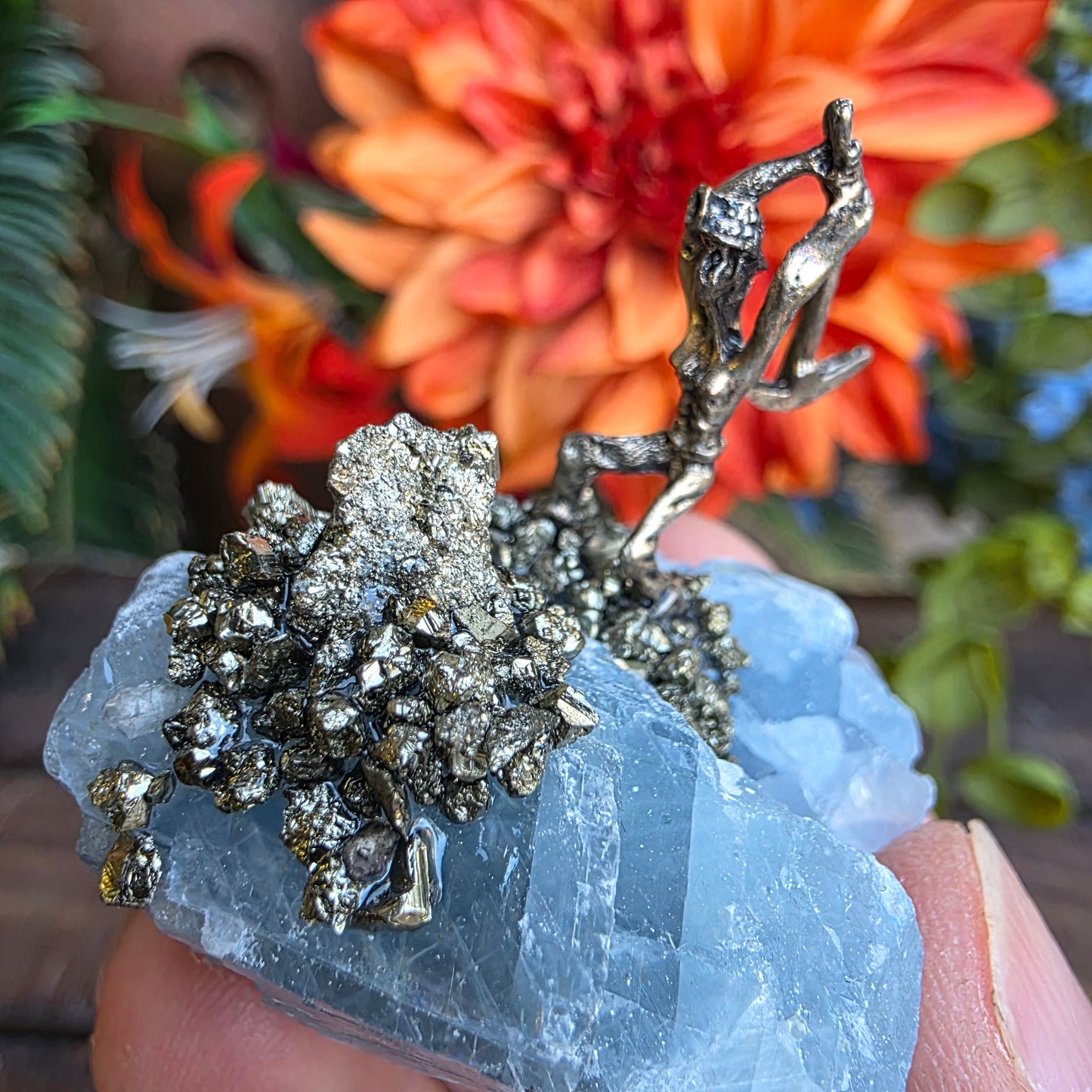 Pewter Miner Pyrite Blue Calcite Rock Specimen | Geology Gift, Rockhound Collector Item
