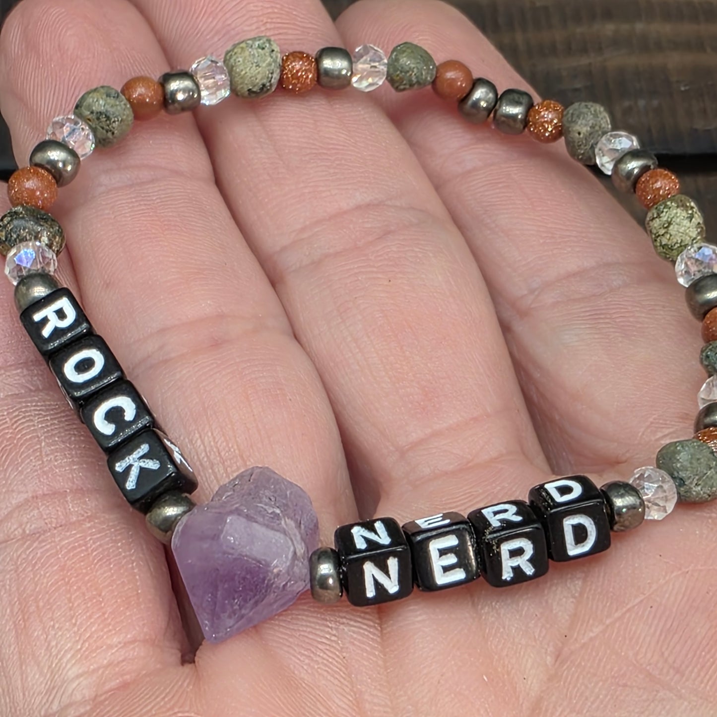 Rock Nerd Statement Beaded Bracelet | Stretch Fit | Amethyst Jewelry