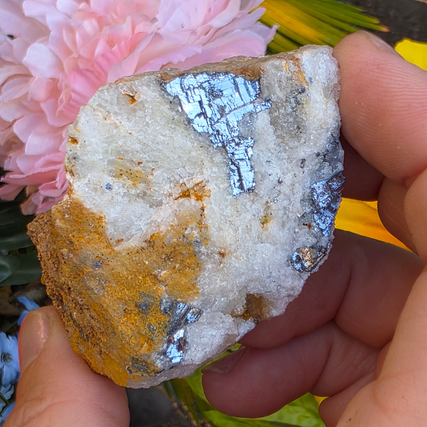 Galena on Quartz Matrix Rock Mineral Specimen from Morocco Raw Shiny Stone