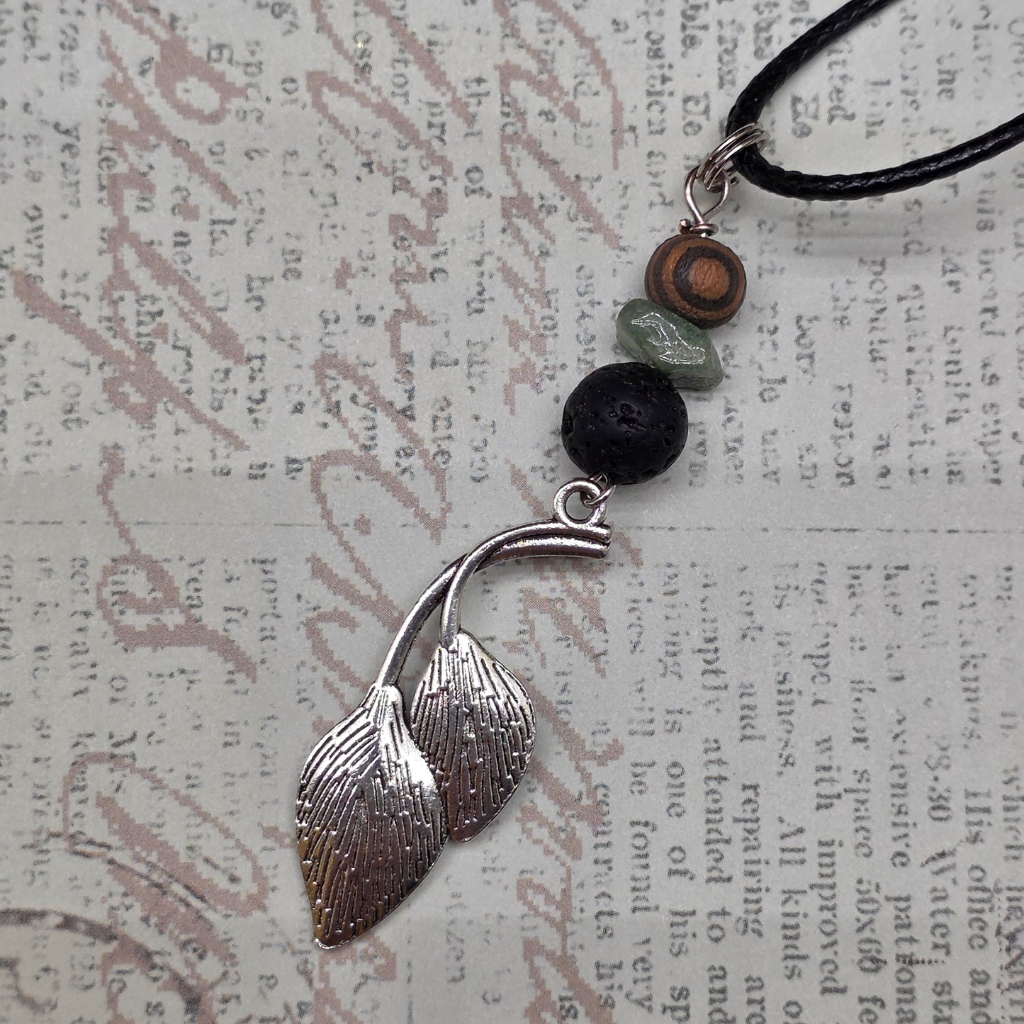 Plant Necklace | Metal Leaf Charm Pendant with Beads | Adventure Jewelry for Nature Lovers
