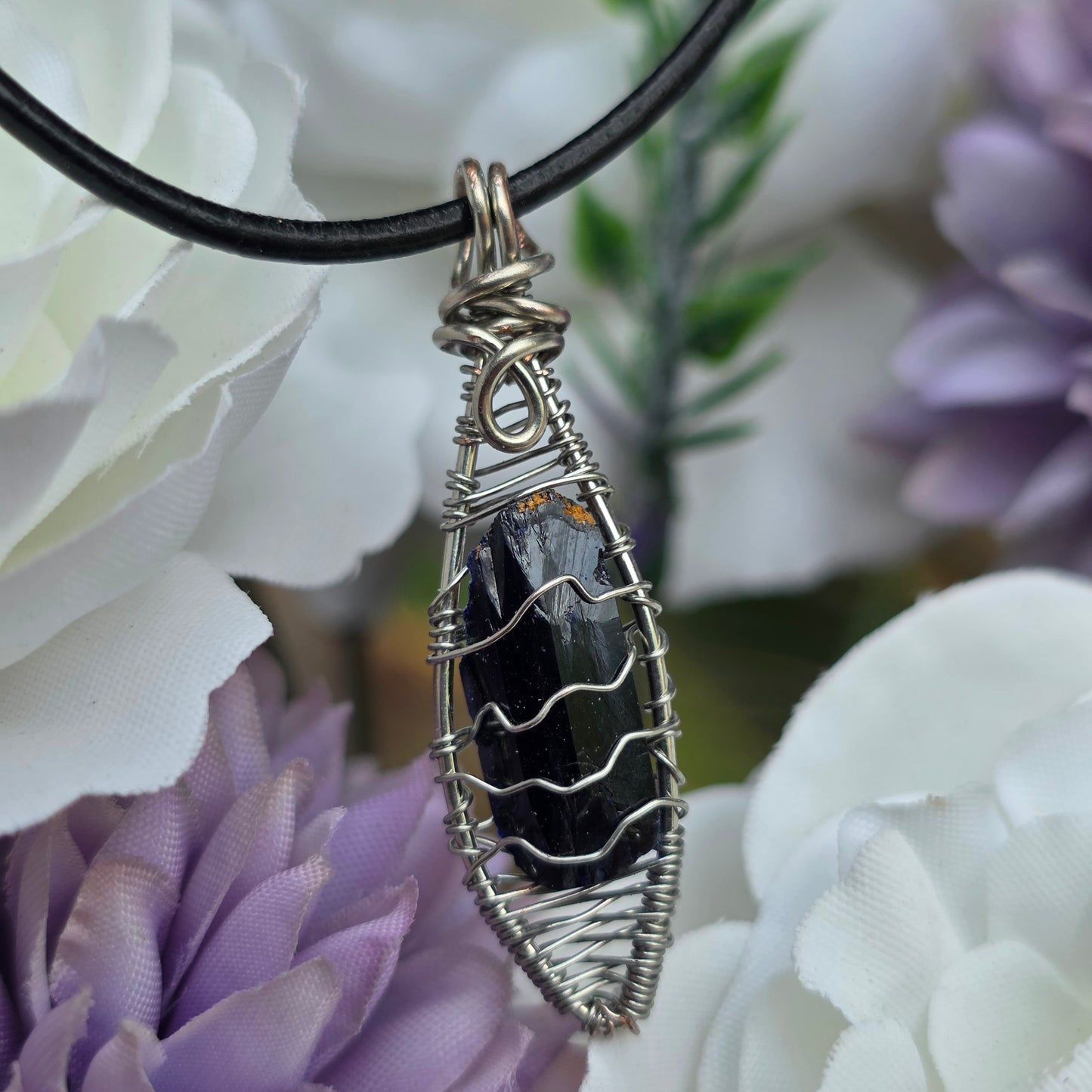 Natural Azurite Rock Necklace | Handmade Raw Gemstone Pendant | Wire Wrapped Crystal Jewelry