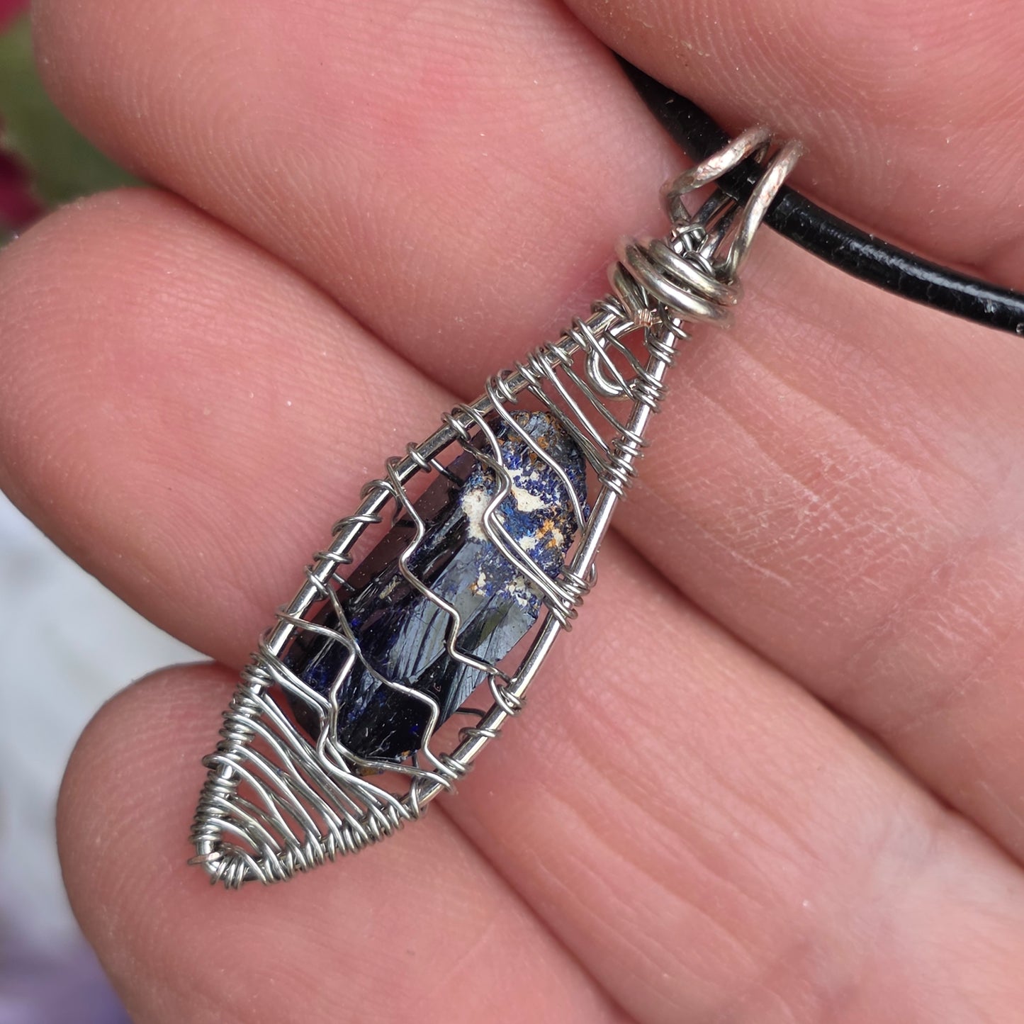 Natural Azurite Rock Necklace | Handmade Raw Gemstone Pendant | Wire Wrapped Crystal Jewelry