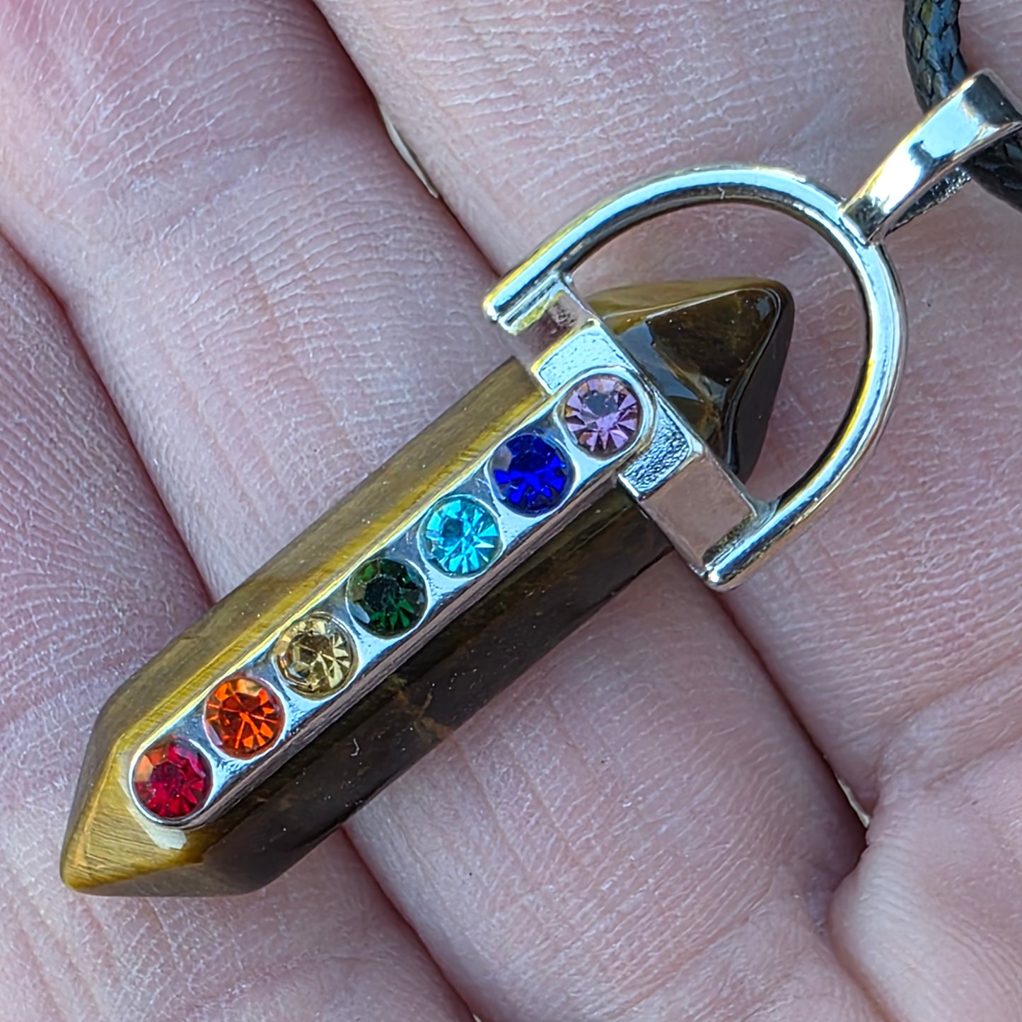 Rainbow Chakra Gemstone Necklace - Amethyst, Tiger's Eye, or Opalite Pendant